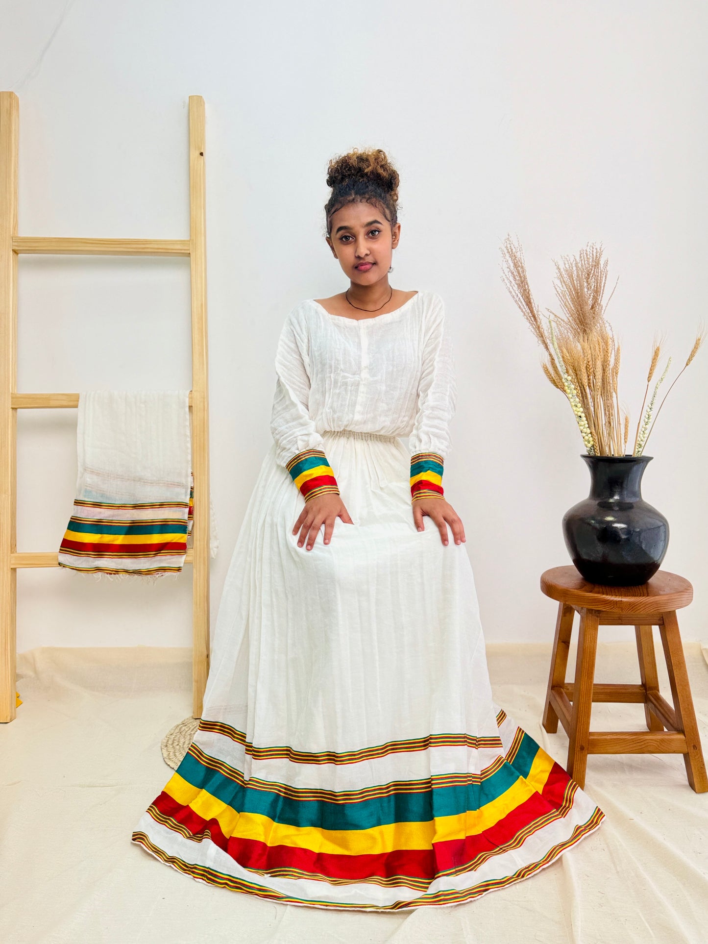 Habesha Dress | Ethiopian Flag-Inspired Design | Cultural Celebrations | Intricate Embroidery|  Ethiopian Dress Hab95