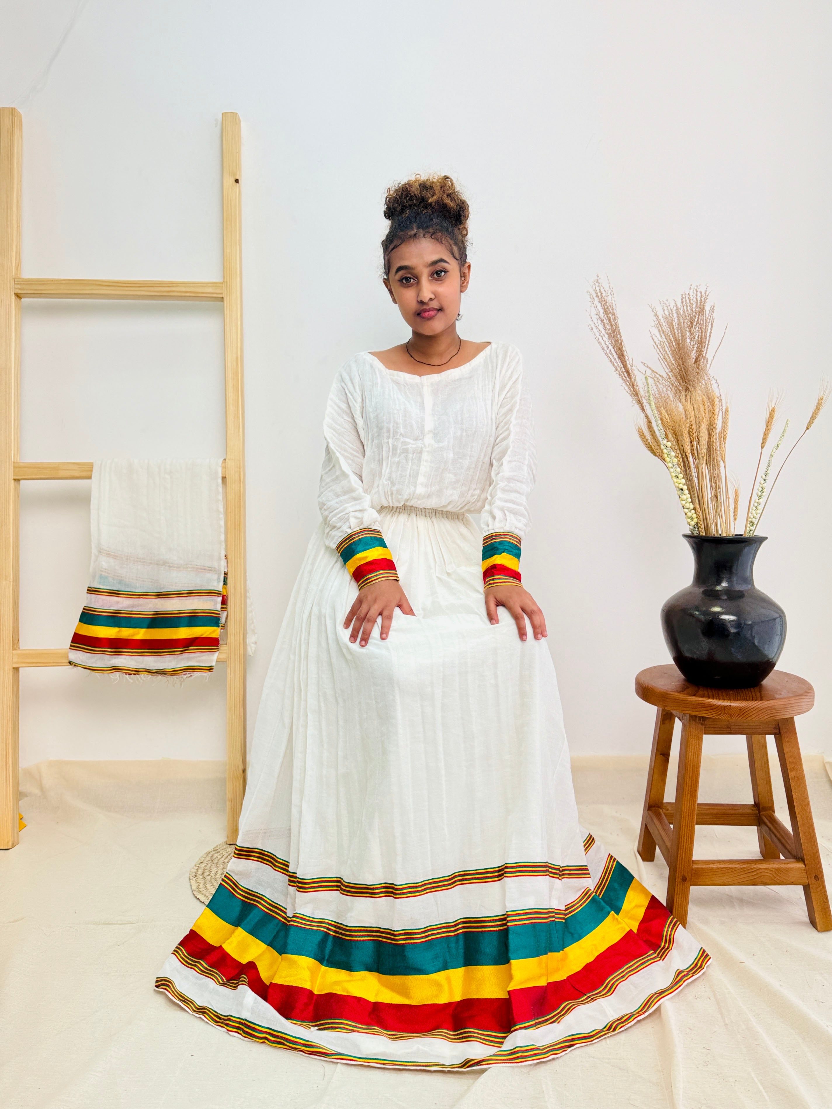 Habesha Dress | Ethiopian Flag-Inspired Design | Cultural Celebrations | Intricate Embroidery|  Ethiopian Dress Hab95