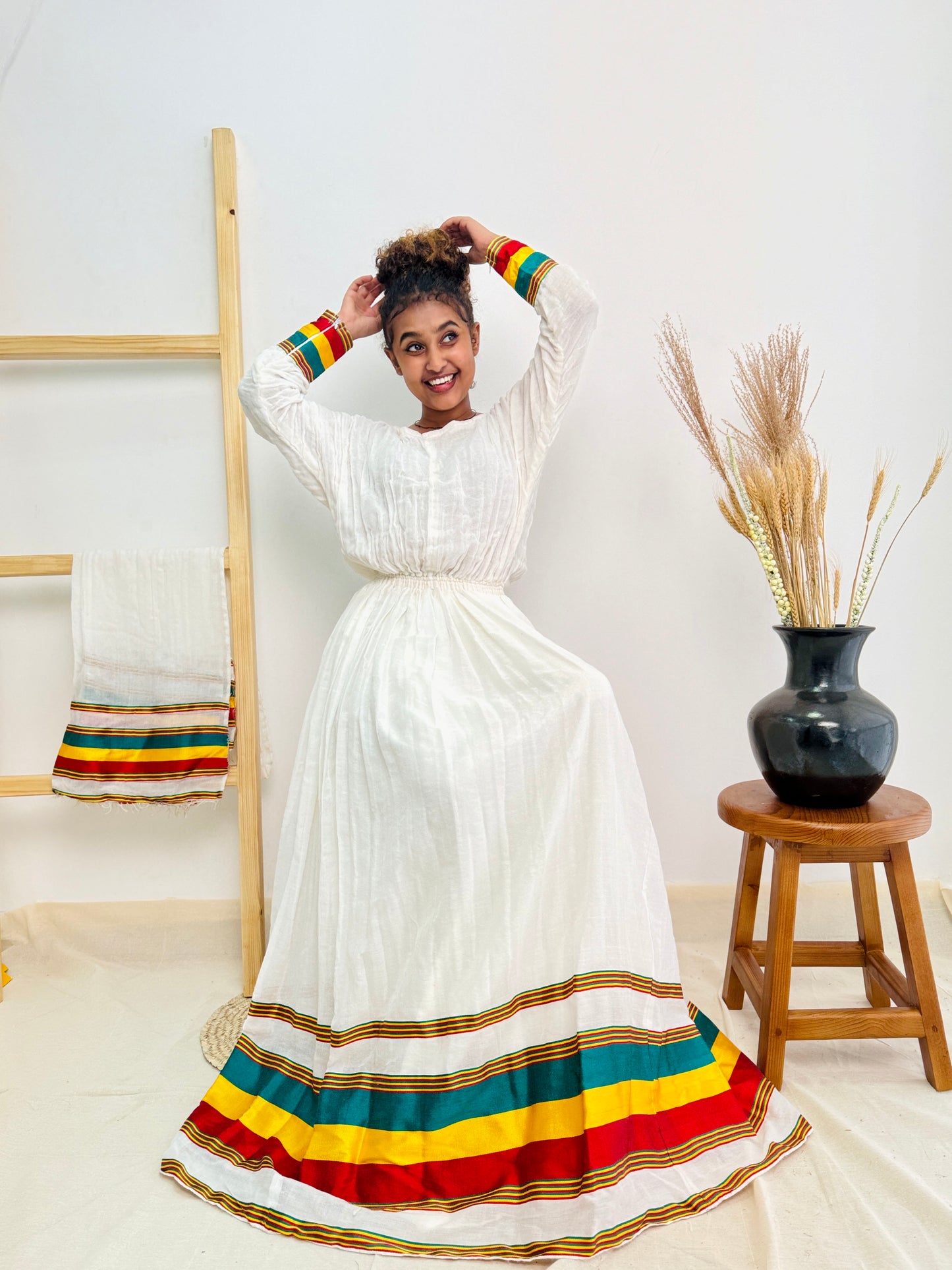 Habesha Dress | Ethiopian Flag-Inspired Design | Cultural Celebrations | Intricate Embroidery|  Ethiopian Dress Hab95