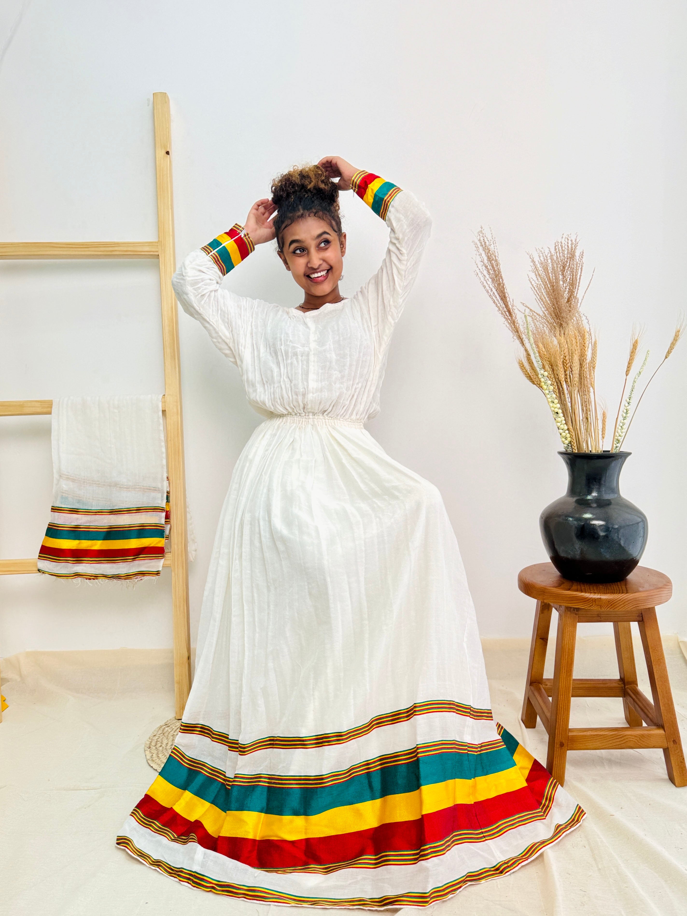 Habesha Dress | Ethiopian Flag-Inspired Design | Cultural Celebrations | Intricate Embroidery|  Ethiopian Dress Hab95