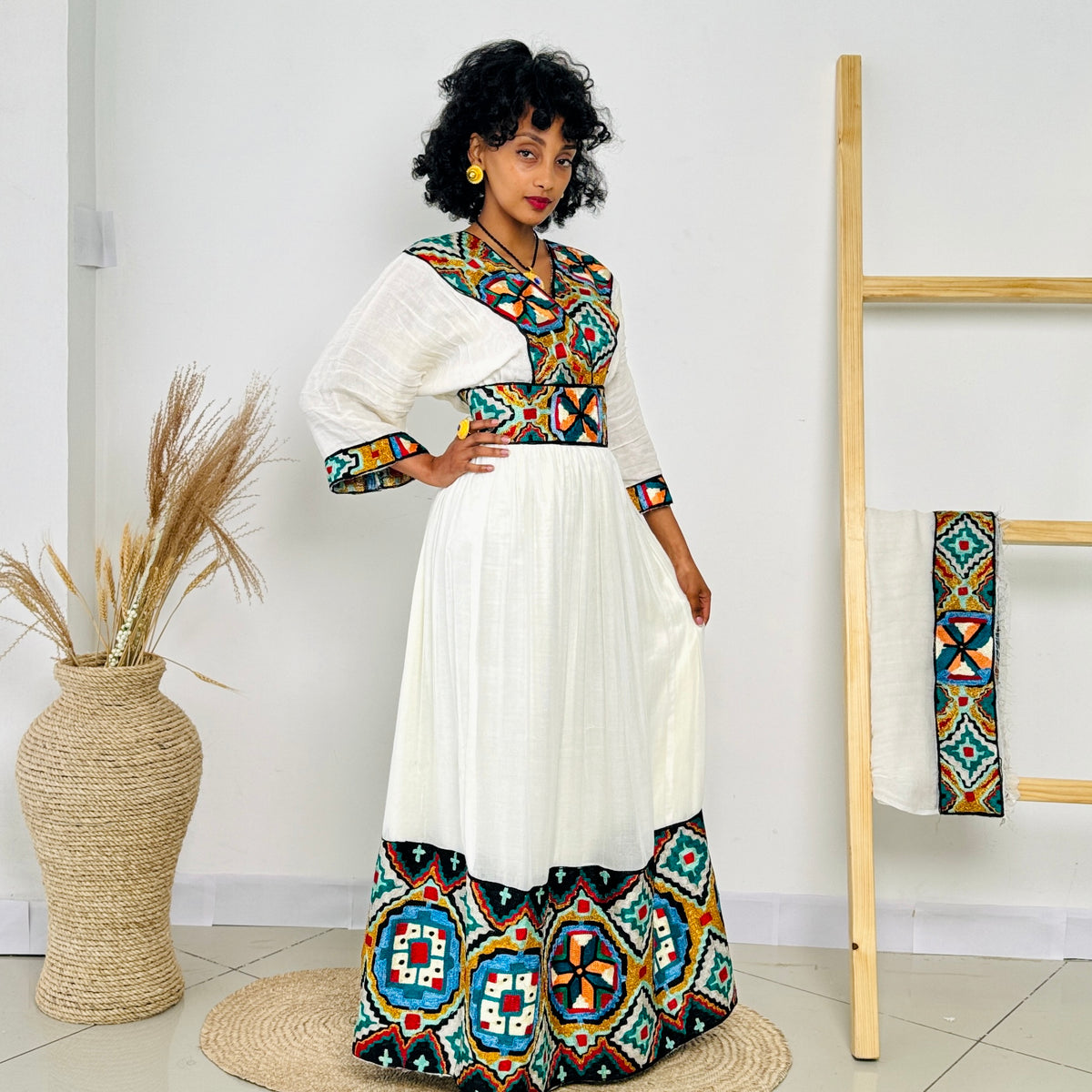 Ethiopian Dress | Multicolor Design | Cultural Elegance | Intricate Embroidery | Habesha Dress Hab93