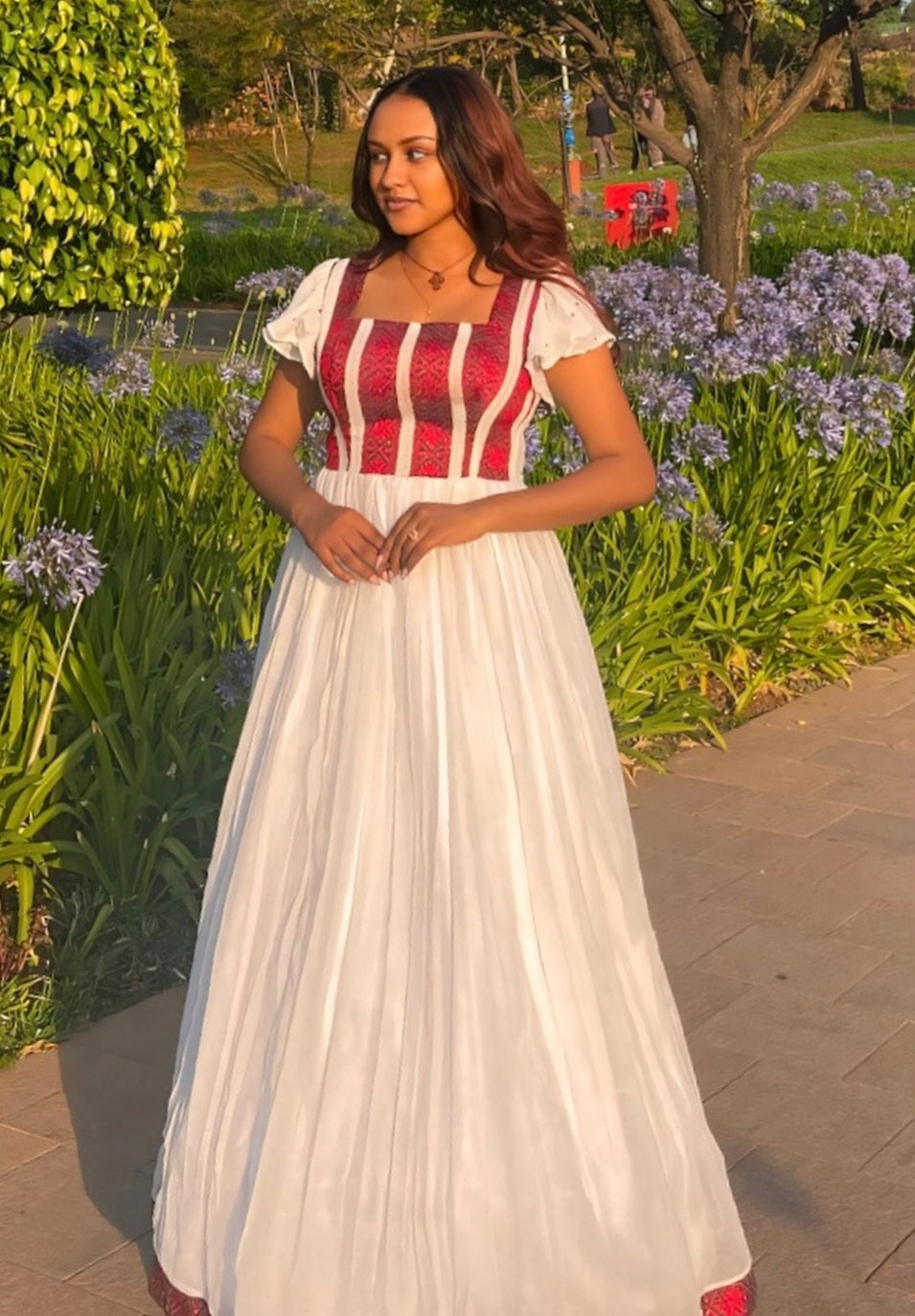 LIYUEMEBET WHITE HABESHA KEMIS | TRADITIONAL ETHIOPIAN DRESS | AUTHENTIC HABESHA DRESS WITH RED DETAIL