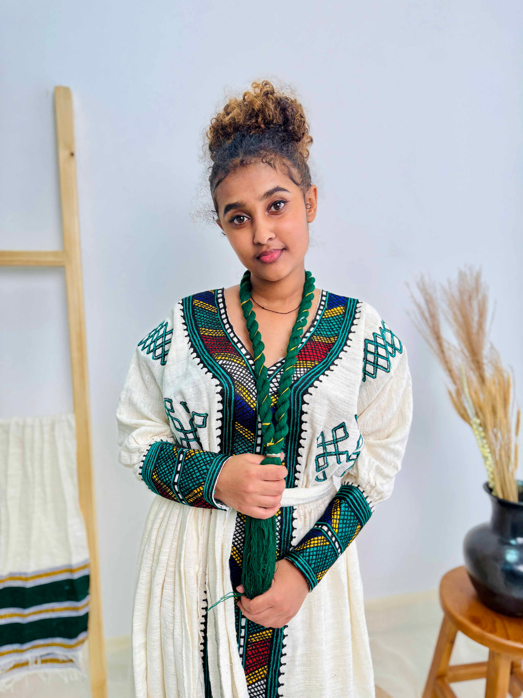 Habesha Dress | Timeless Green Design | Handcrafted Tradition | Ethiopian Cultural Dress Hab104