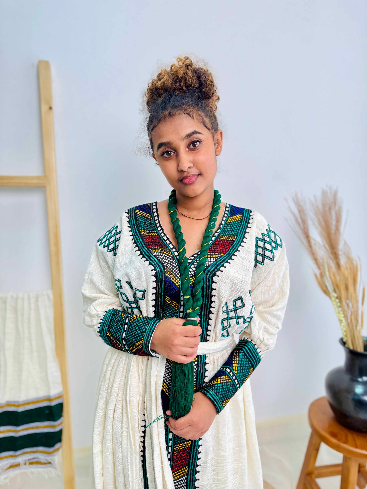 Habesha Dress | Timeless Green Design | Handcrafted Tradition | Ethiopian Cultural Dress Hab104