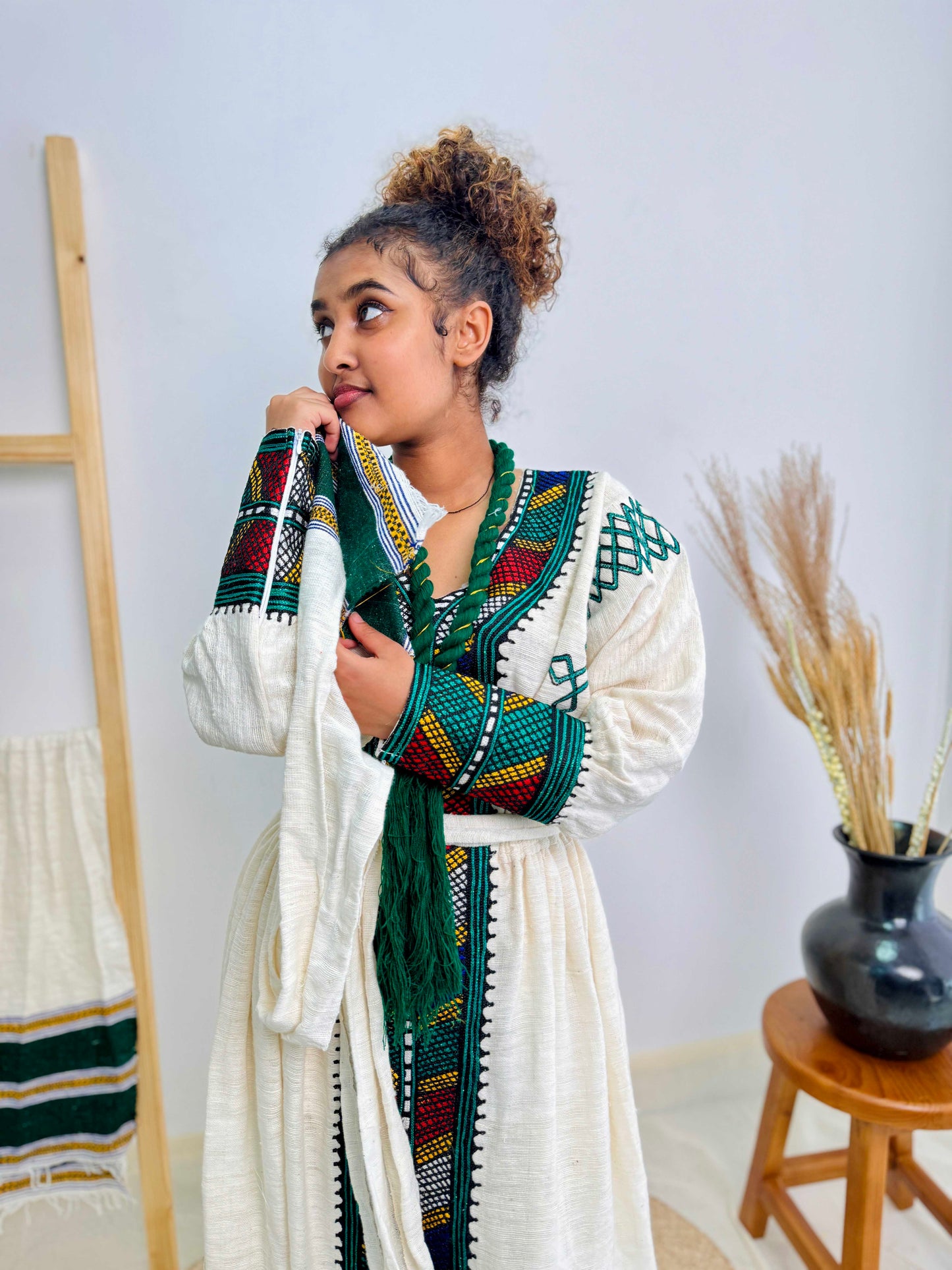 Habesha Dress | Timeless Green Design | Handcrafted Tradition | Ethiopian Cultural Dress Hab104