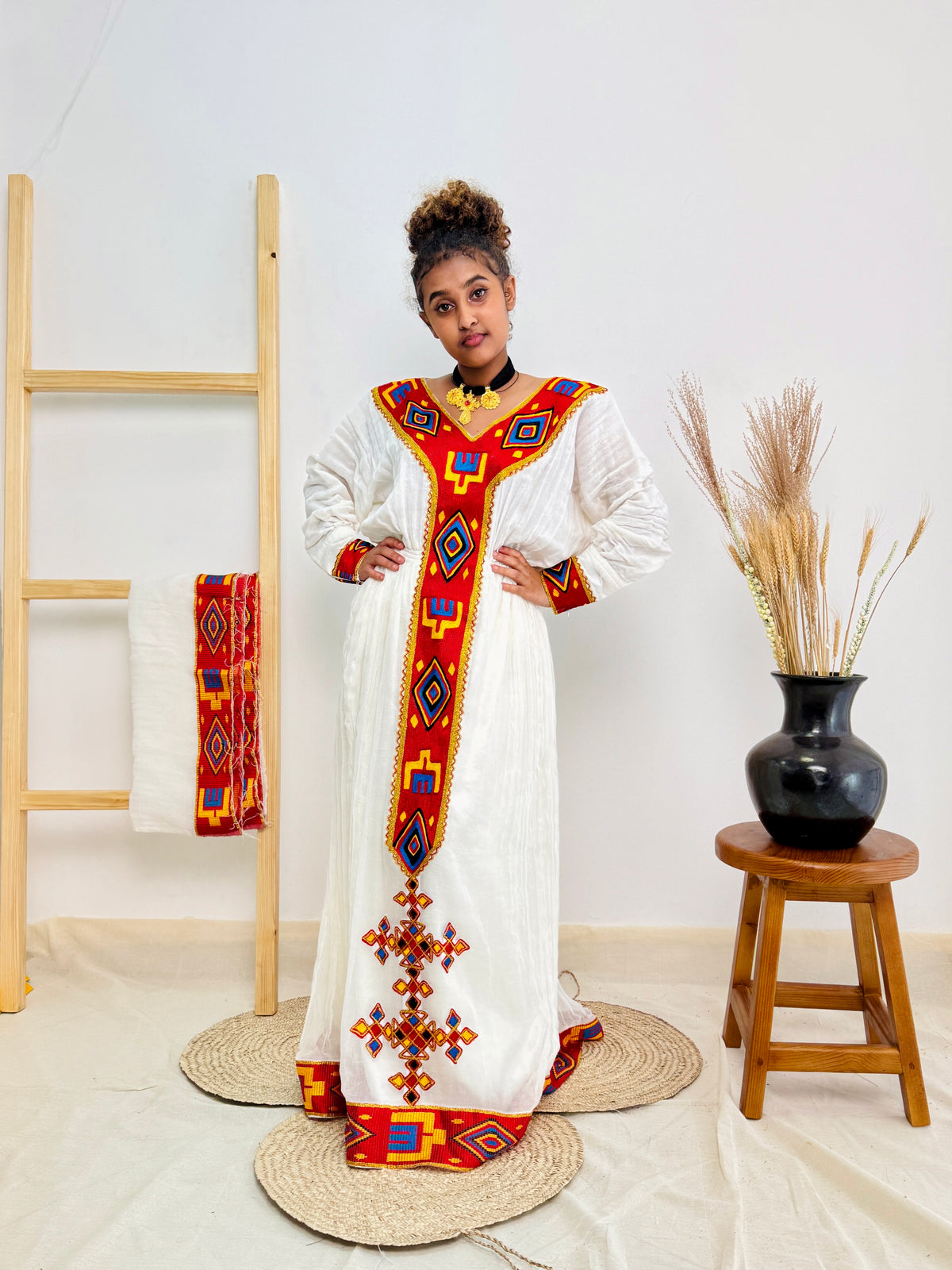 Red Habesha Dress Simple Design Habesha Kemis Hab06