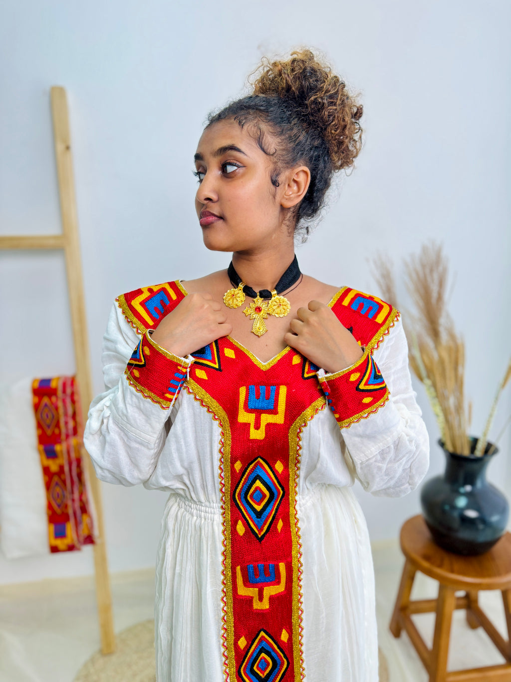 Red Habesha Dress Simple Design Habesha Kemis Hab06