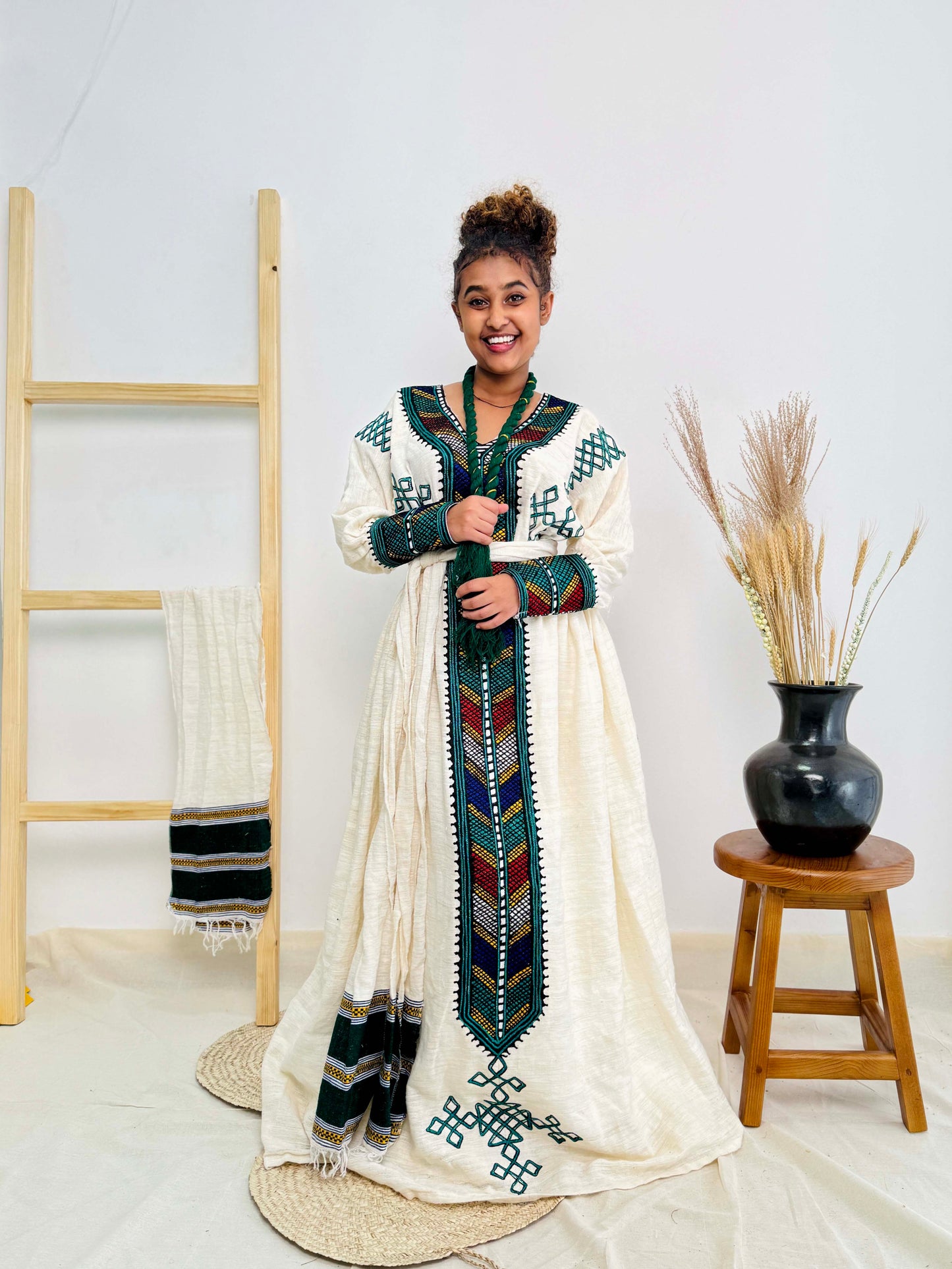 Habesha Dress | Timeless Green Design | Handcrafted Tradition | Ethiopian Cultural Dress Hab104