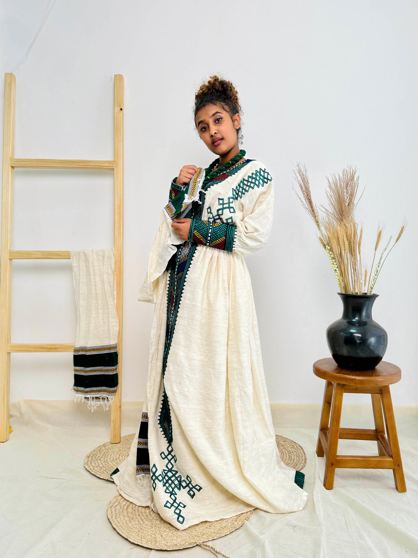 Habesha Dress | Timeless Green Design | Handcrafted Tradition | Ethiopian Cultural Dress Hab104