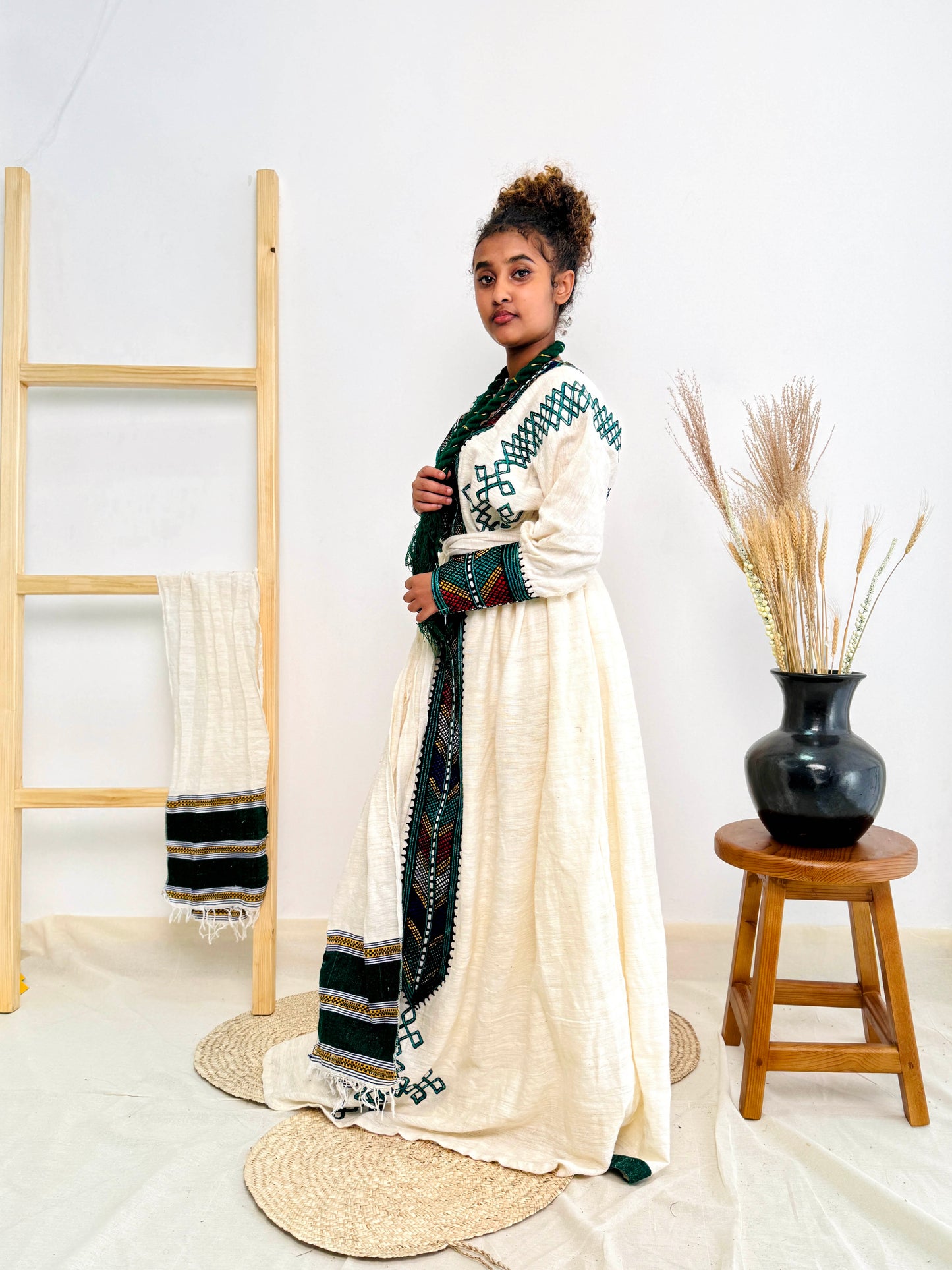 Habesha Dress | Timeless Green Design | Handcrafted Tradition | Ethiopian Cultural Dress Hab104