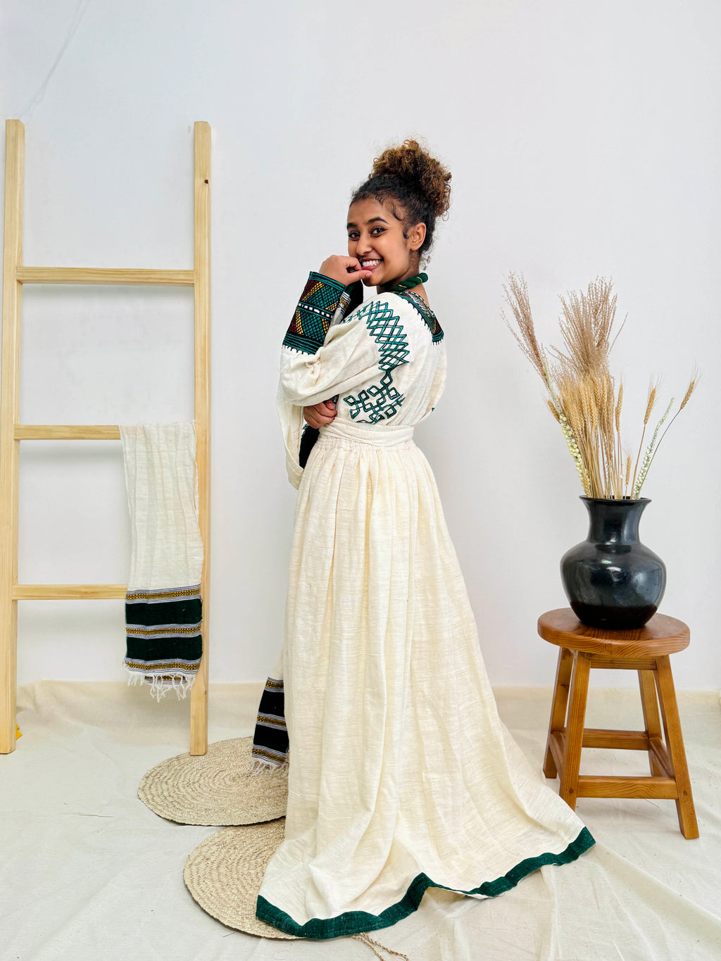 Habesha Dress | Timeless Green Design | Handcrafted Tradition | Ethiopian Cultural Dress Hab104