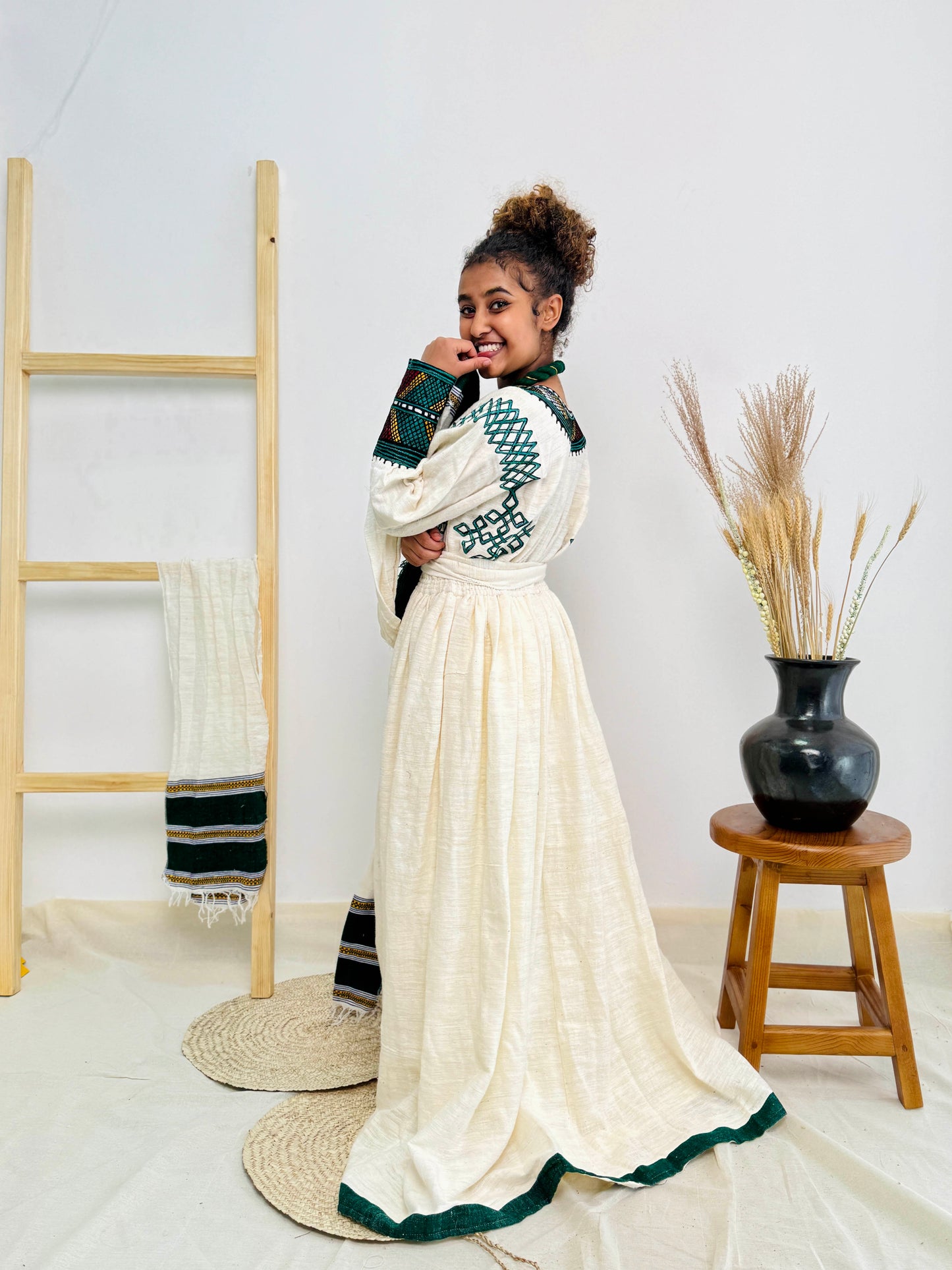 Habesha Dress | Timeless Green Design | Handcrafted Tradition | Ethiopian Cultural Dress Hab104