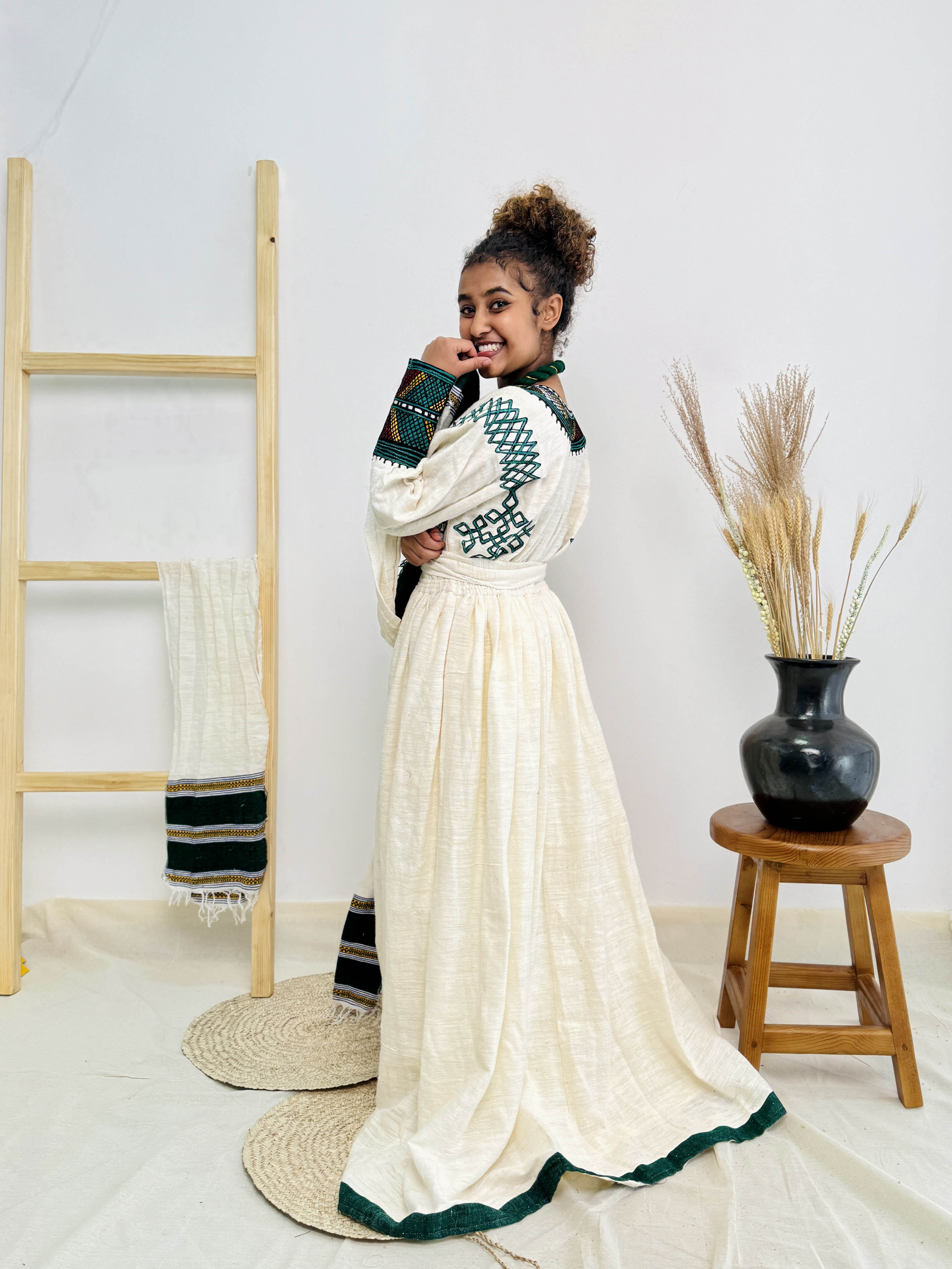 Habesha Dress | Timeless Green Design | Handcrafted Tradition | Ethiopian Cultural Dress Hab104