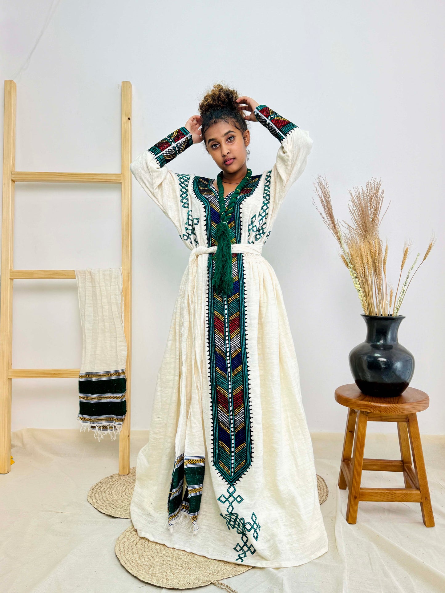 Habesha Dress | Timeless Green Design | Handcrafted Tradition | Ethiopian Cultural Dress Hab104