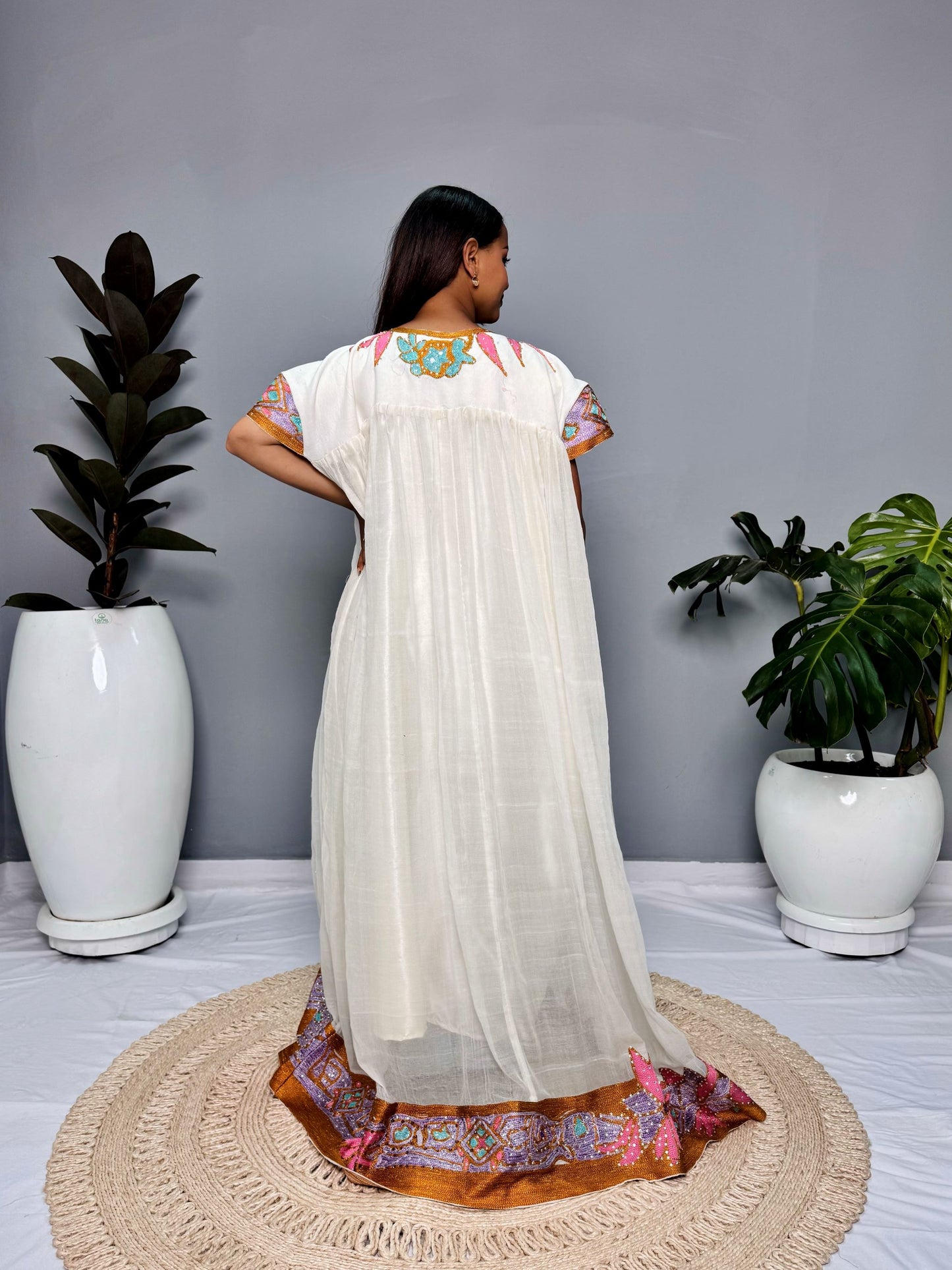 Habesha Dress | Unique Embroidered Design |  Special Events Habesha Dress | Pink Fabric | Ethiopian Dress Hab121