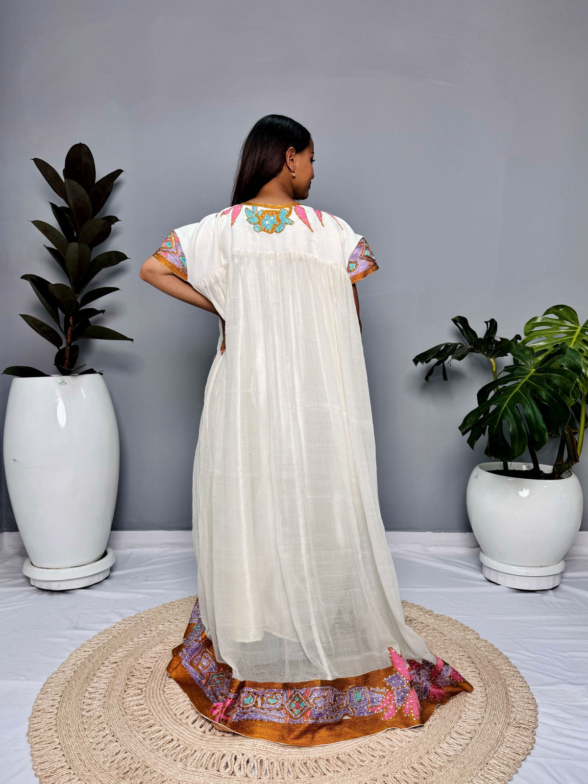 Habesha Dress | Unique Embroidered Design |  Special Events Habesha Dress | Pink Fabric | Ethiopian Dress Hab121