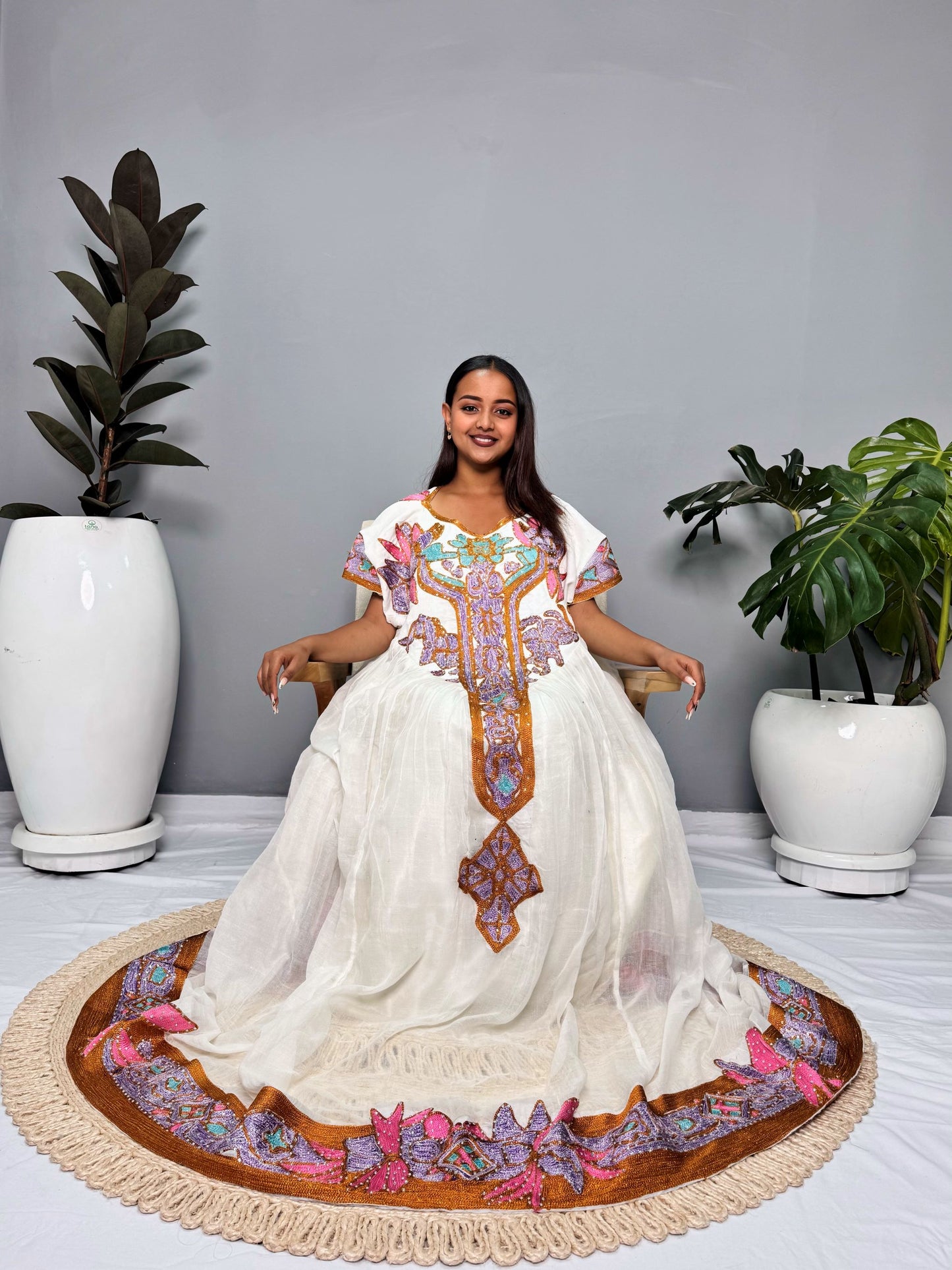 Habesha Dress | Unique Embroidered Design |  Special Events Habesha Dress | Pink Fabric | Ethiopian Dress Hab121
