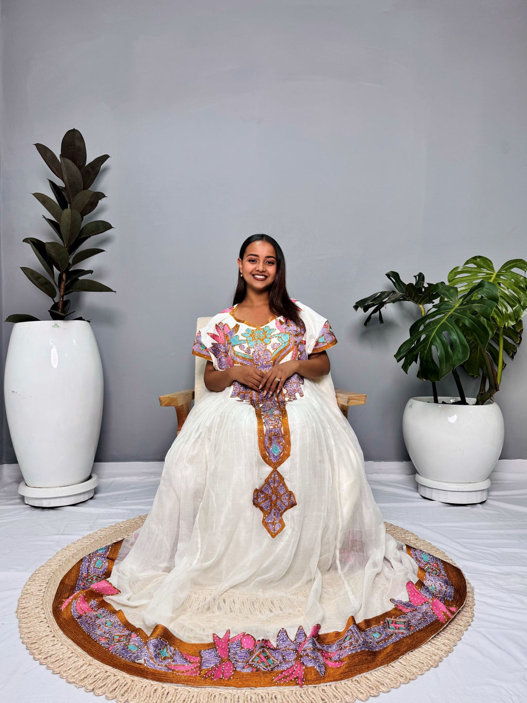 Habesha Dress | Unique Embroidered Design |  Special Events Habesha Dress | Pink Fabric | Ethiopian Dress Hab121