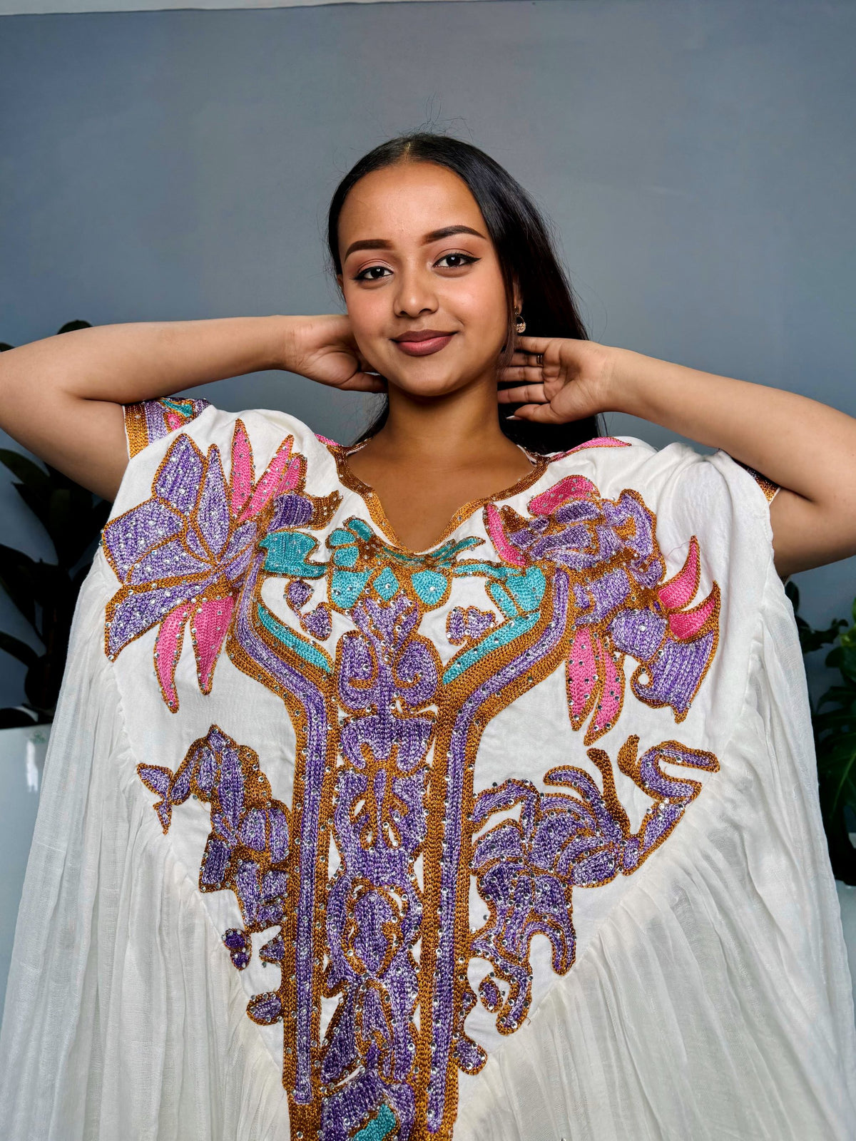Habesha Dress | Unique Embroidered Design |  Special Events Habesha Dress | Pink Fabric | Ethiopian Dress Hab121
