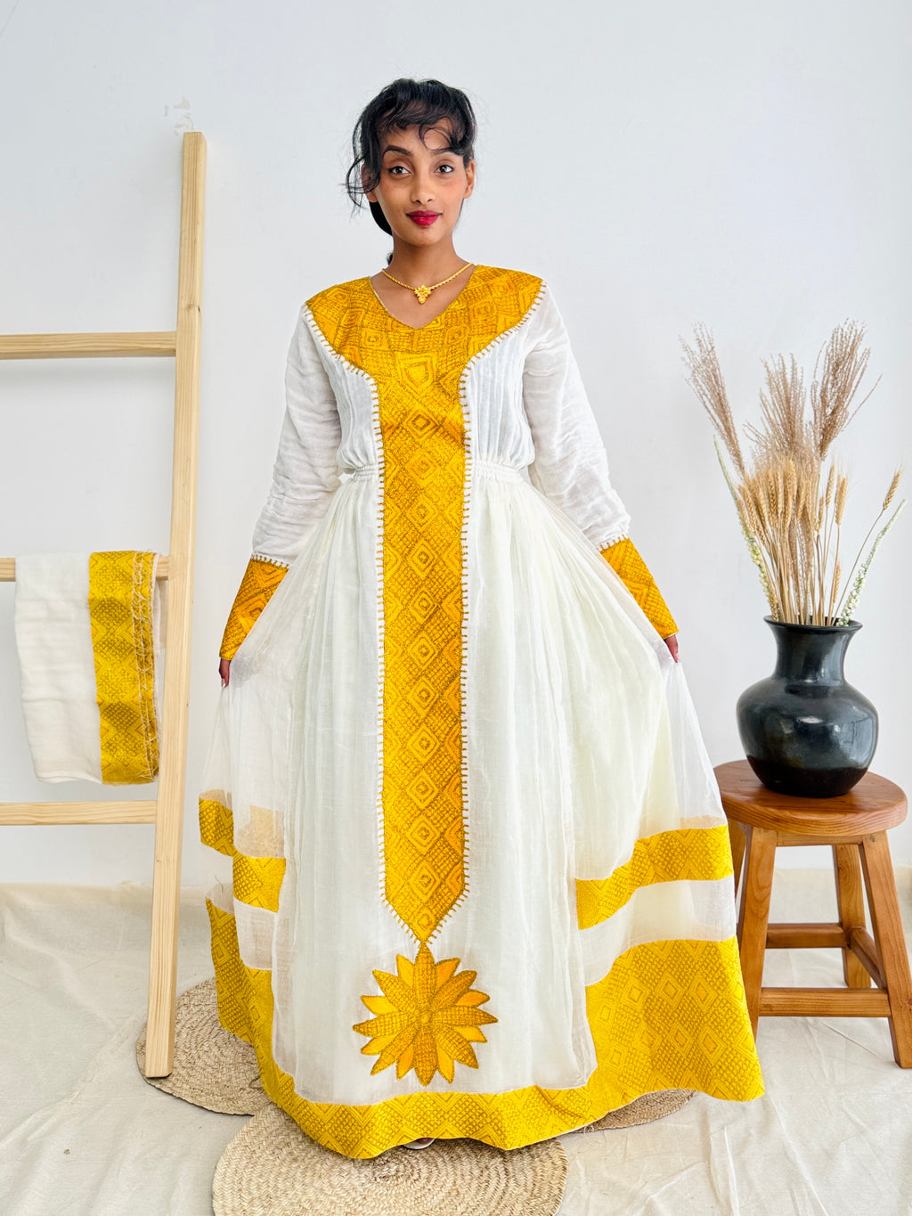Ethiopian Dress | Radiant Golden Design | Special Occasions | Exquisite Embroidery| Habesha Dress Hab97