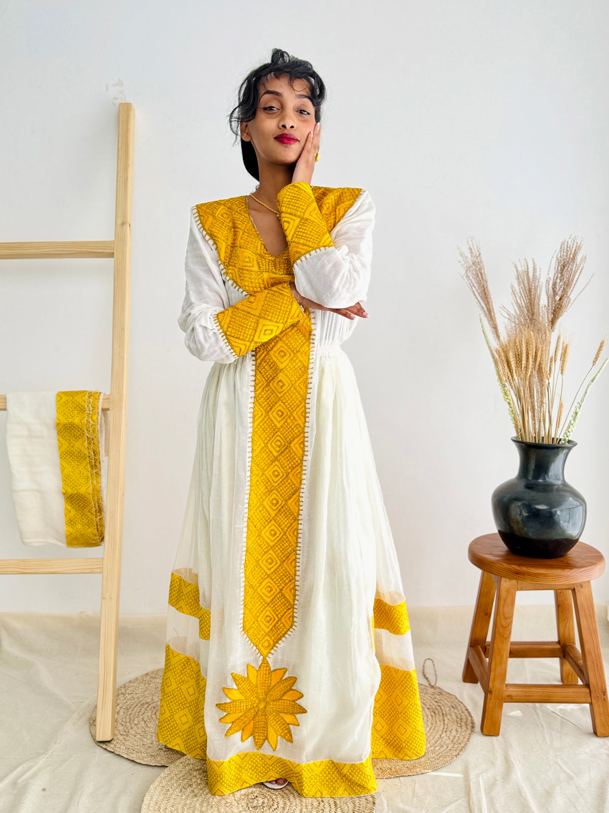 Ethiopian Dress | Radiant Golden Design | Special Occasions | Exquisite Embroidery| Habesha Dress Hab97