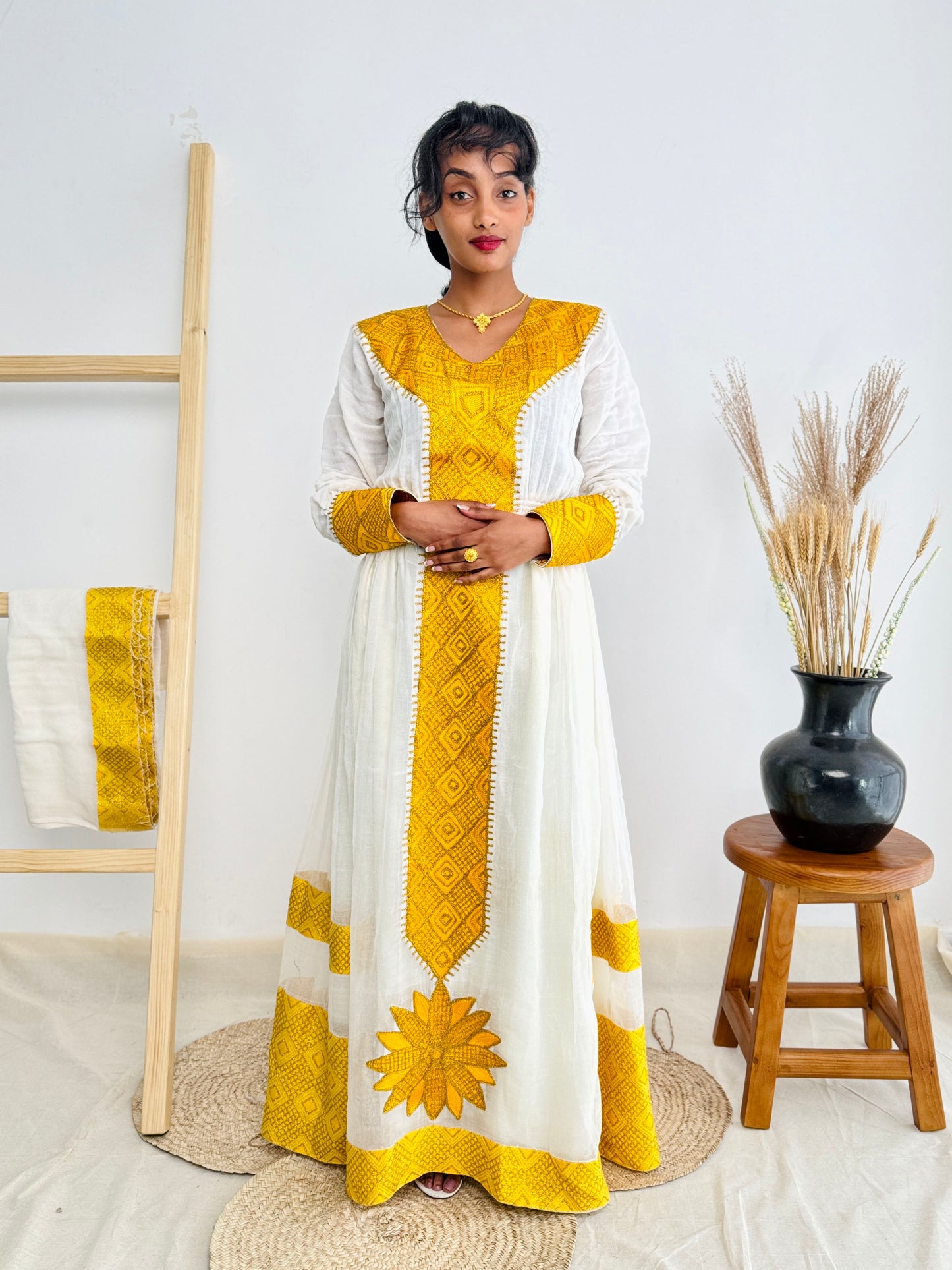 Ethiopian Dress | Radiant Golden Design | Special Occasions | Exquisite Embroidery| Habesha Dress Hab97