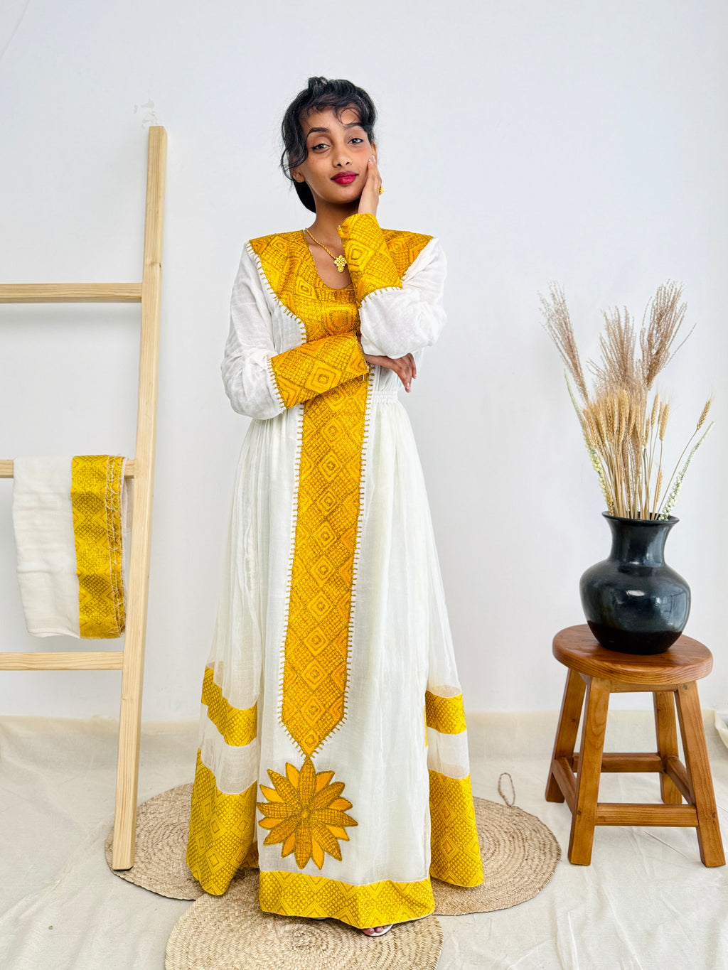 Ethiopian Dress | Radiant Golden Design | Special Occasions | Exquisite Embroidery| Habesha Dress Hab97