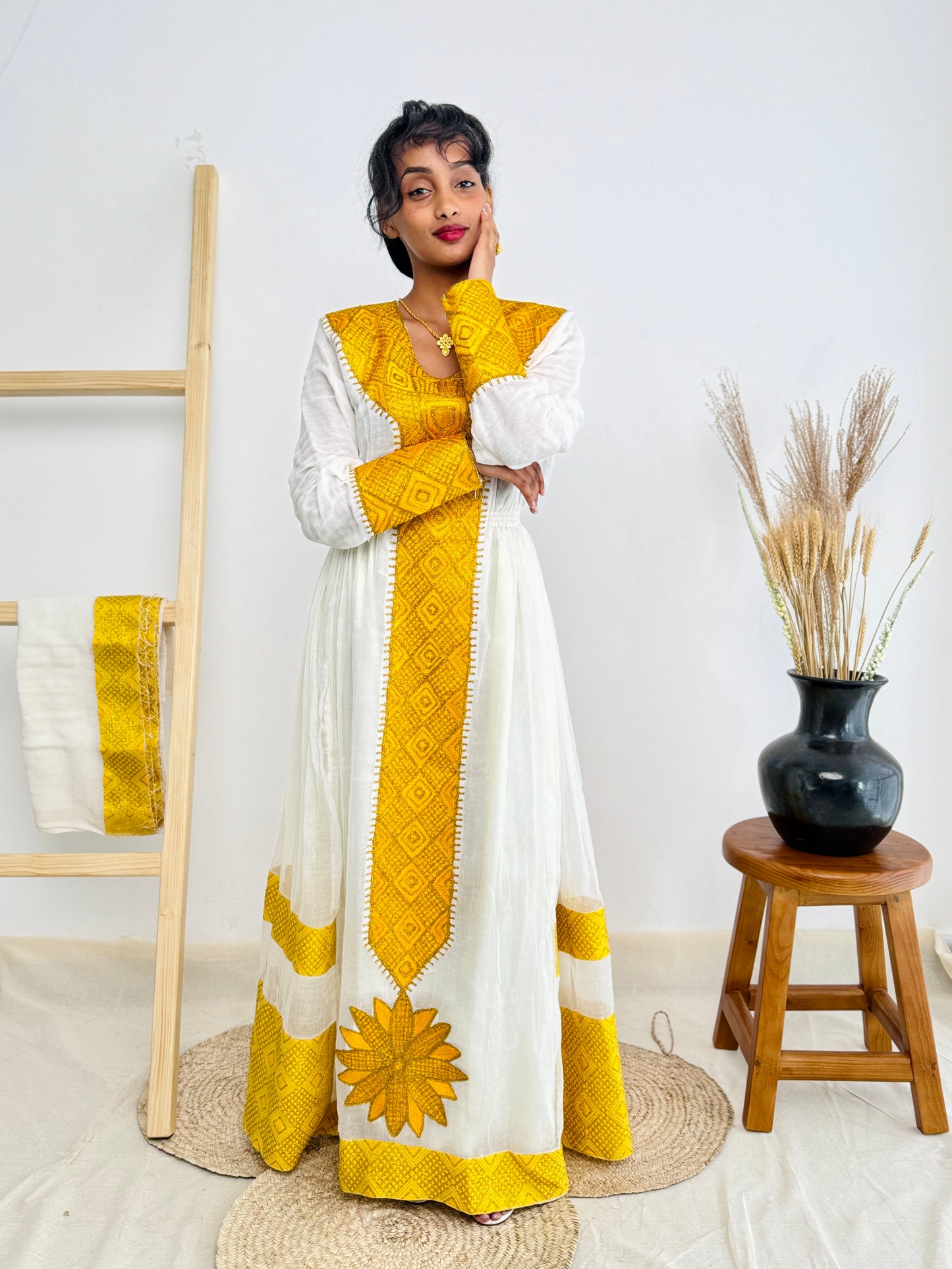 Ethiopian Dress | Radiant Golden Design | Special Occasions | Exquisite Embroidery| Habesha Dress Hab97