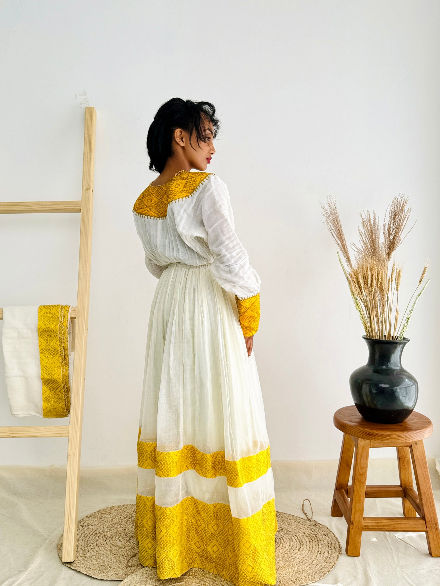 Ethiopian Dress | Radiant Golden Design | Special Occasions | Exquisite Embroidery| Habesha Dress Hab97