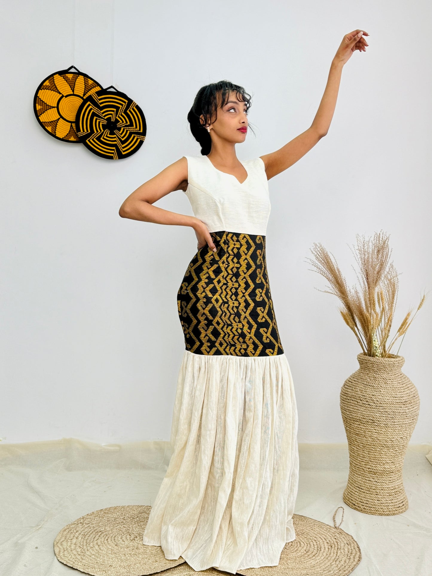 Handwoven Ethiopian Habesha Kemis | Elegant Traditional Dress with Geometric Tibeb Embroidery | Timeless & Graceful Hab135