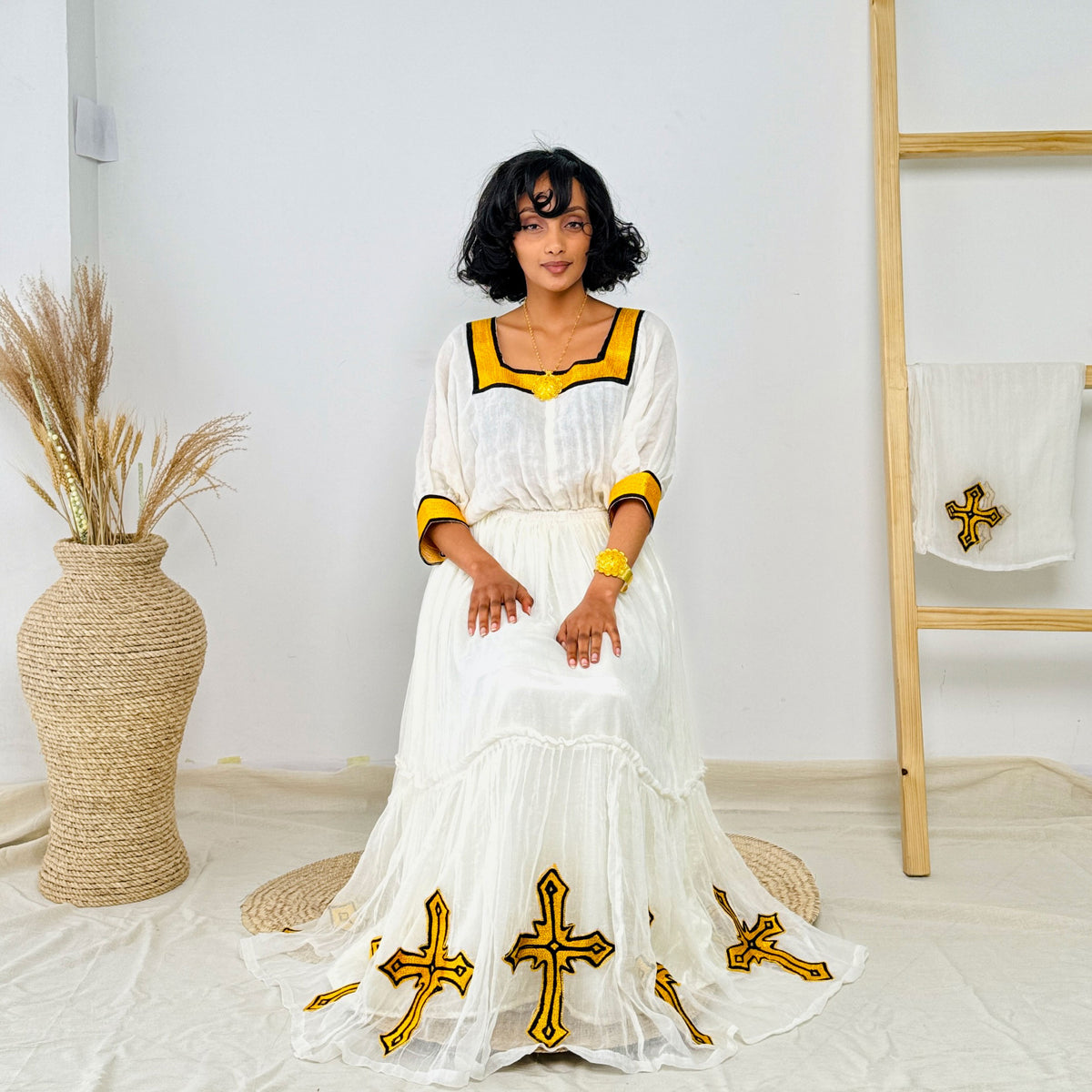 Simple Yellow Habesha Dress Everyday Wear Habesha Kemis Hab42