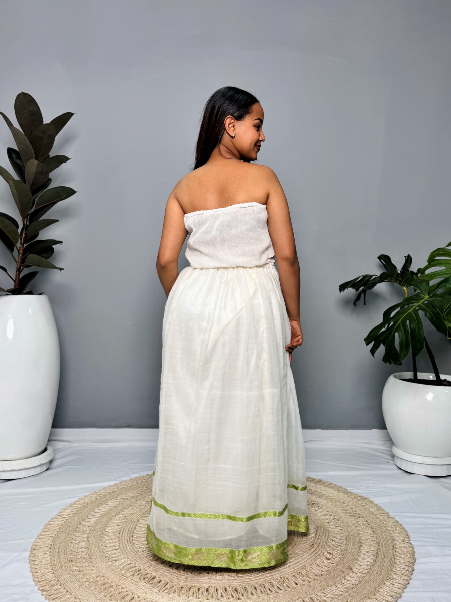 Ethiopian Traditional Cotton Dress | Green Tibeb Design | Handwoven Habesha Dress Hab152