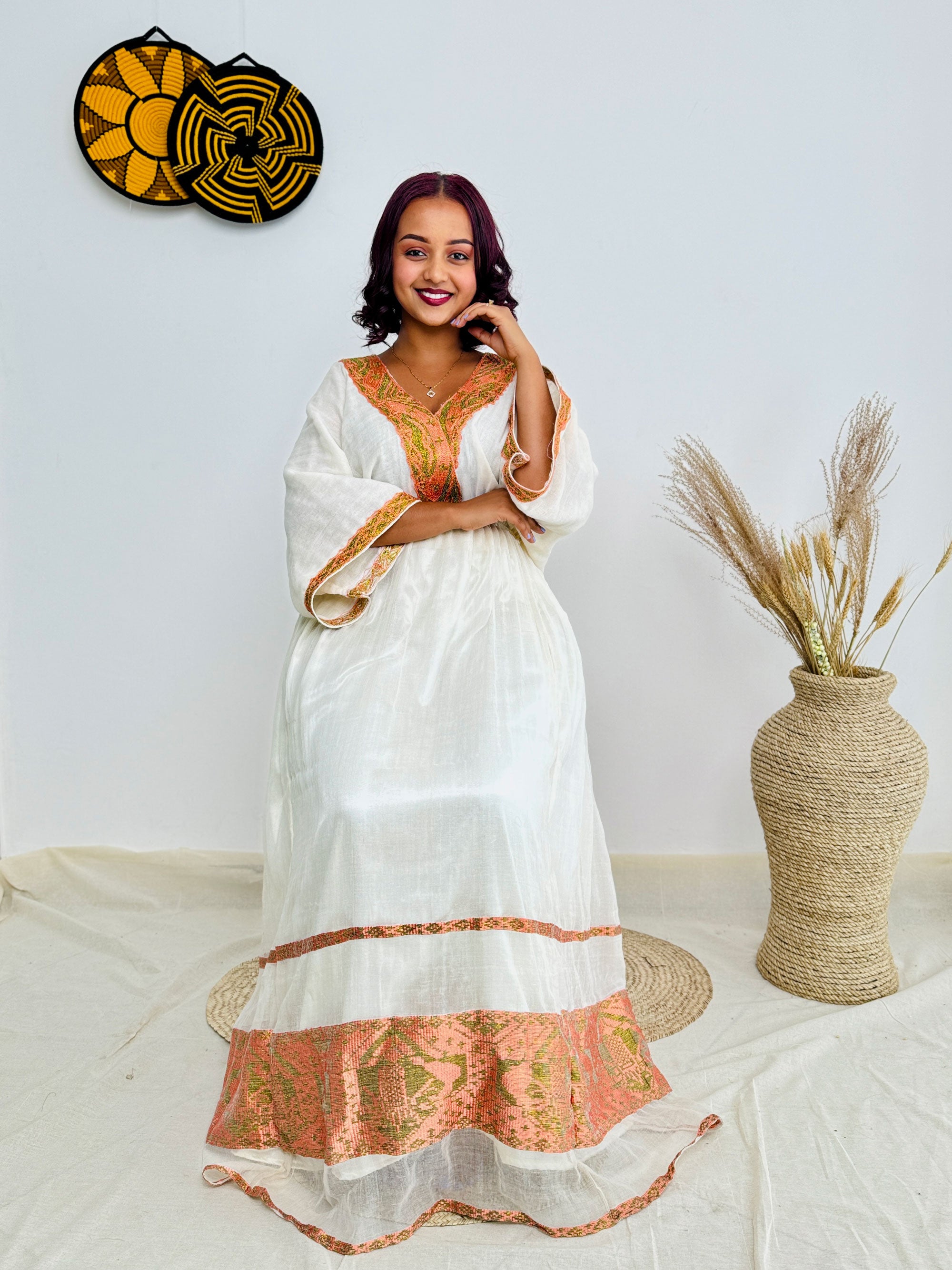 Peach Habesha Dress Modern Ethiopian Dress Hab34