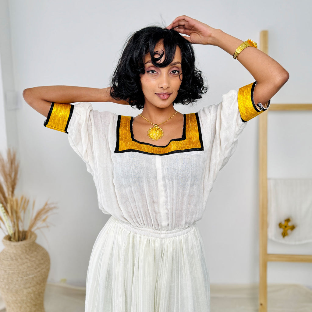 Simple Yellow Habesha Dress Everyday Wear Habesha Kemis Hab42