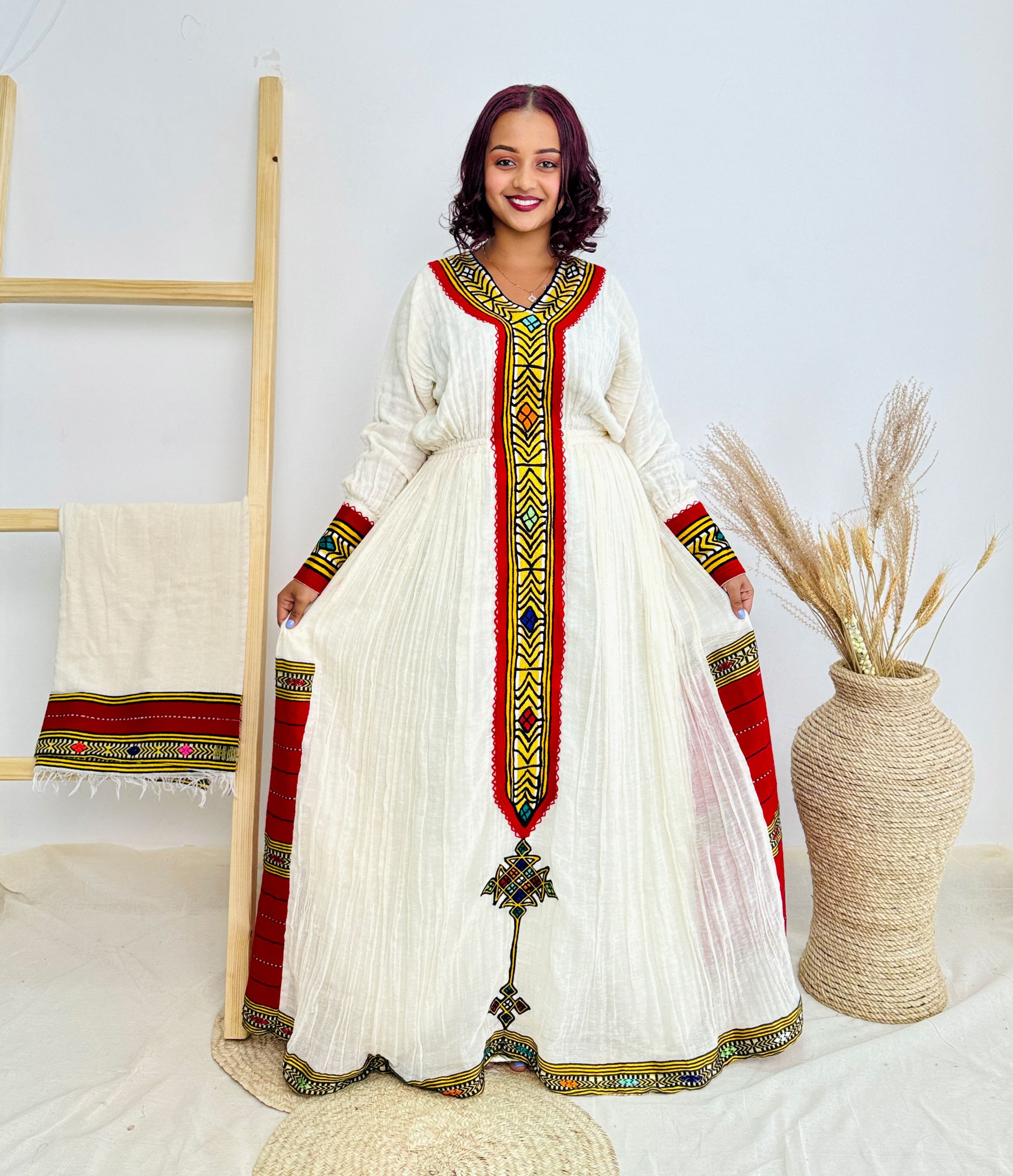 Vibrant Red Cultural Ethiopian Dress