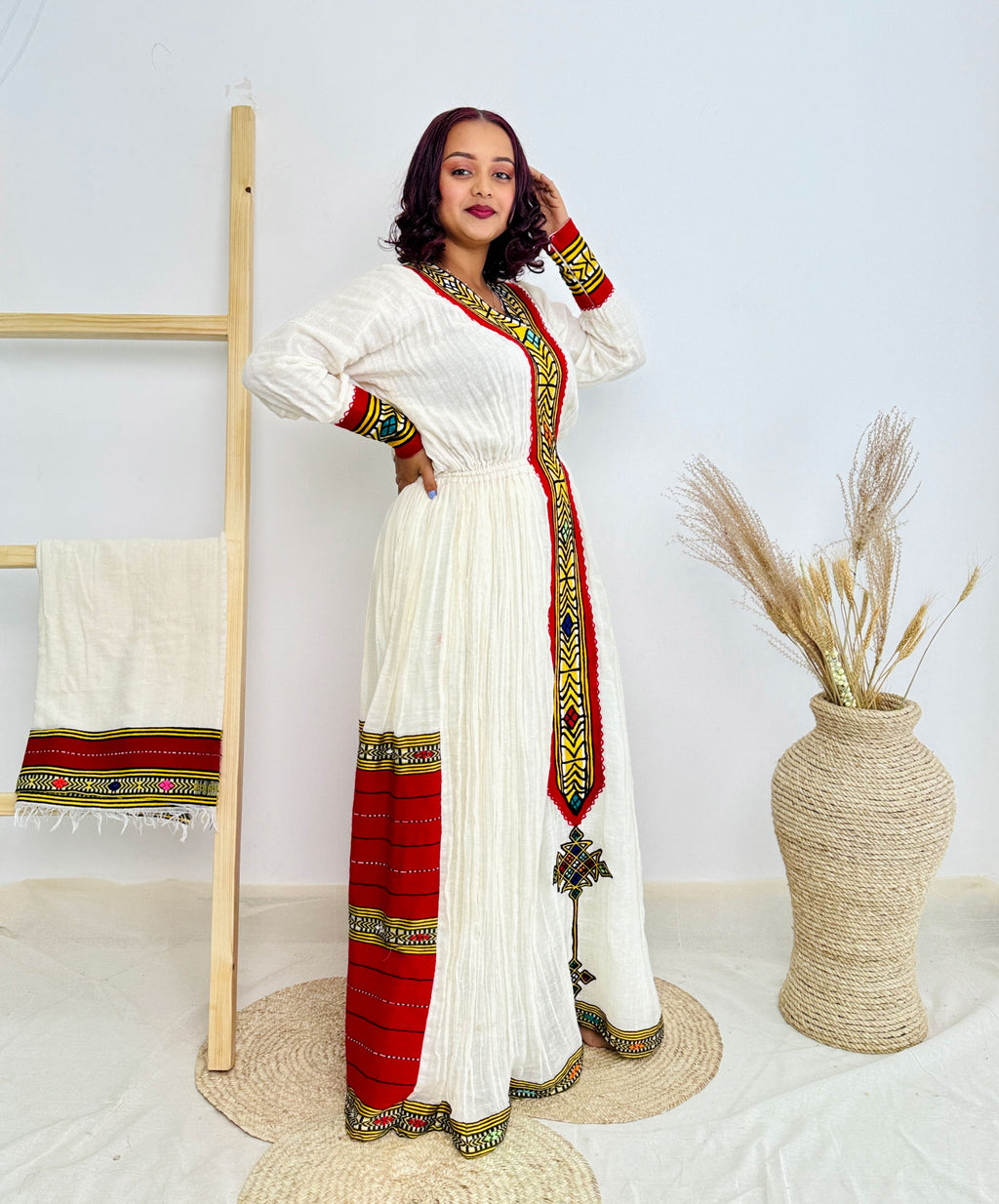 Vibrant Red Cultural Dress Traditional Habesha Dress Hab36