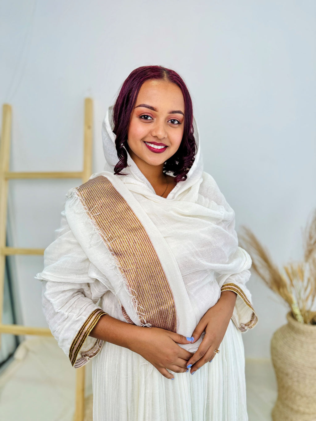White & Gold Traditional Design | Ethiopian Occasion Dress | Handcrafted Cultural Elegance | Habesha Dress Hab140