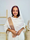 White & Gold Traditional Design | Ethiopian Occasion Dress | Handcrafted Cultural Elegance | Habesha Dress