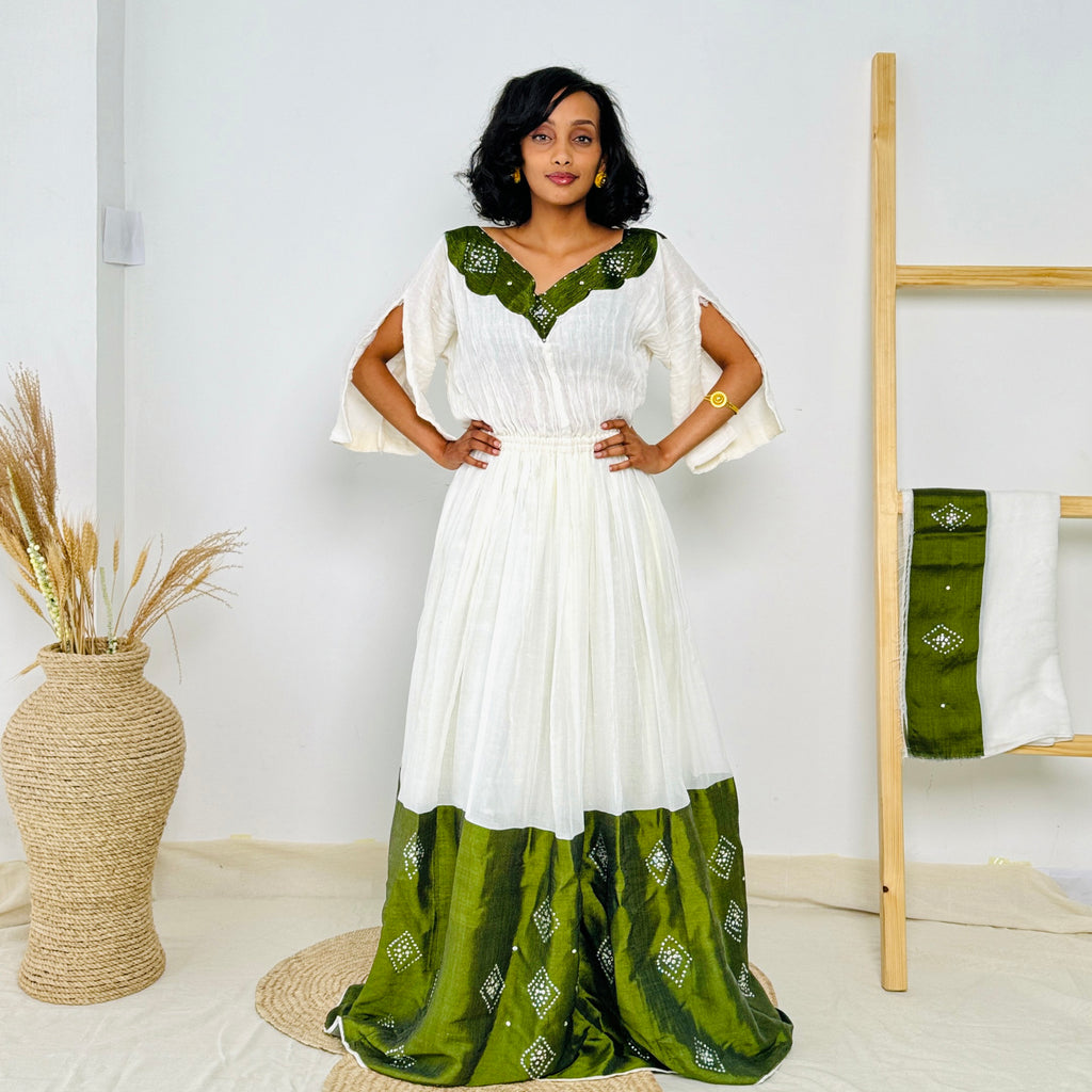 Habesha Dress | Elegant Simplicity | Cultural Celebrations | Handcrafted Design | Ethiopian Dress Hab100