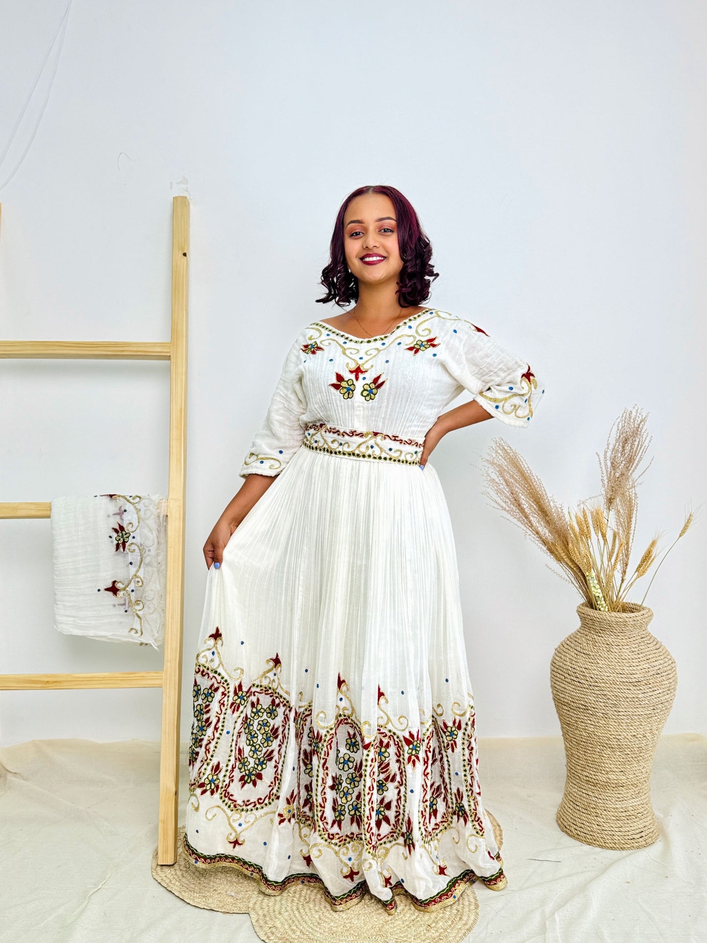 Ethiopian Dress| Red and Gold Embroidery | Festive Dress |Habesha Kemis Hab66