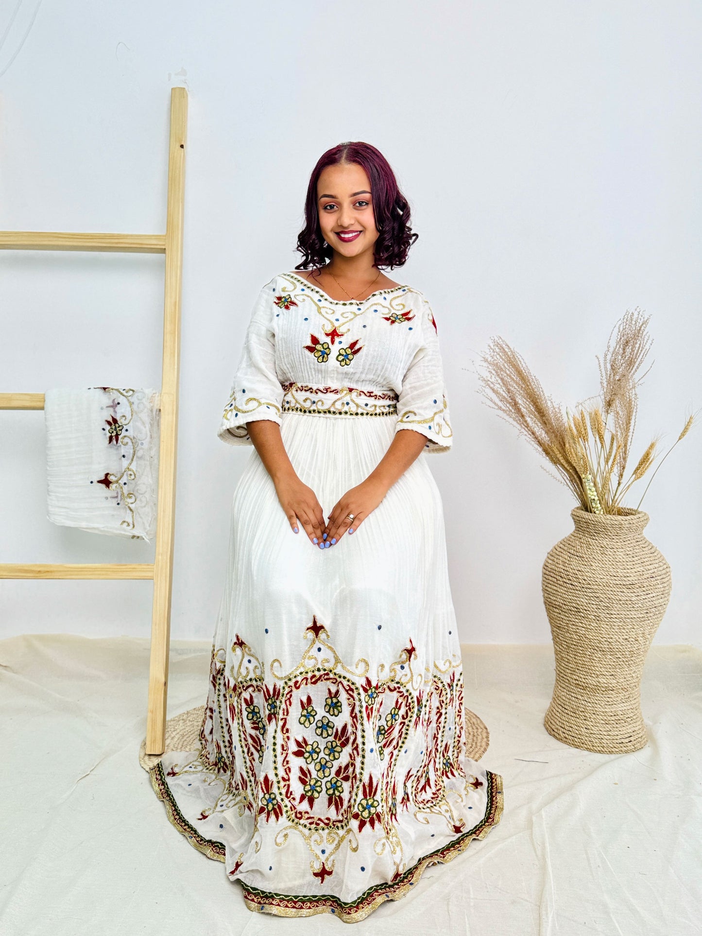 Ethiopian Dress| Red and Gold Embroidery | Festive Dress |Habesha Kemis Hab66