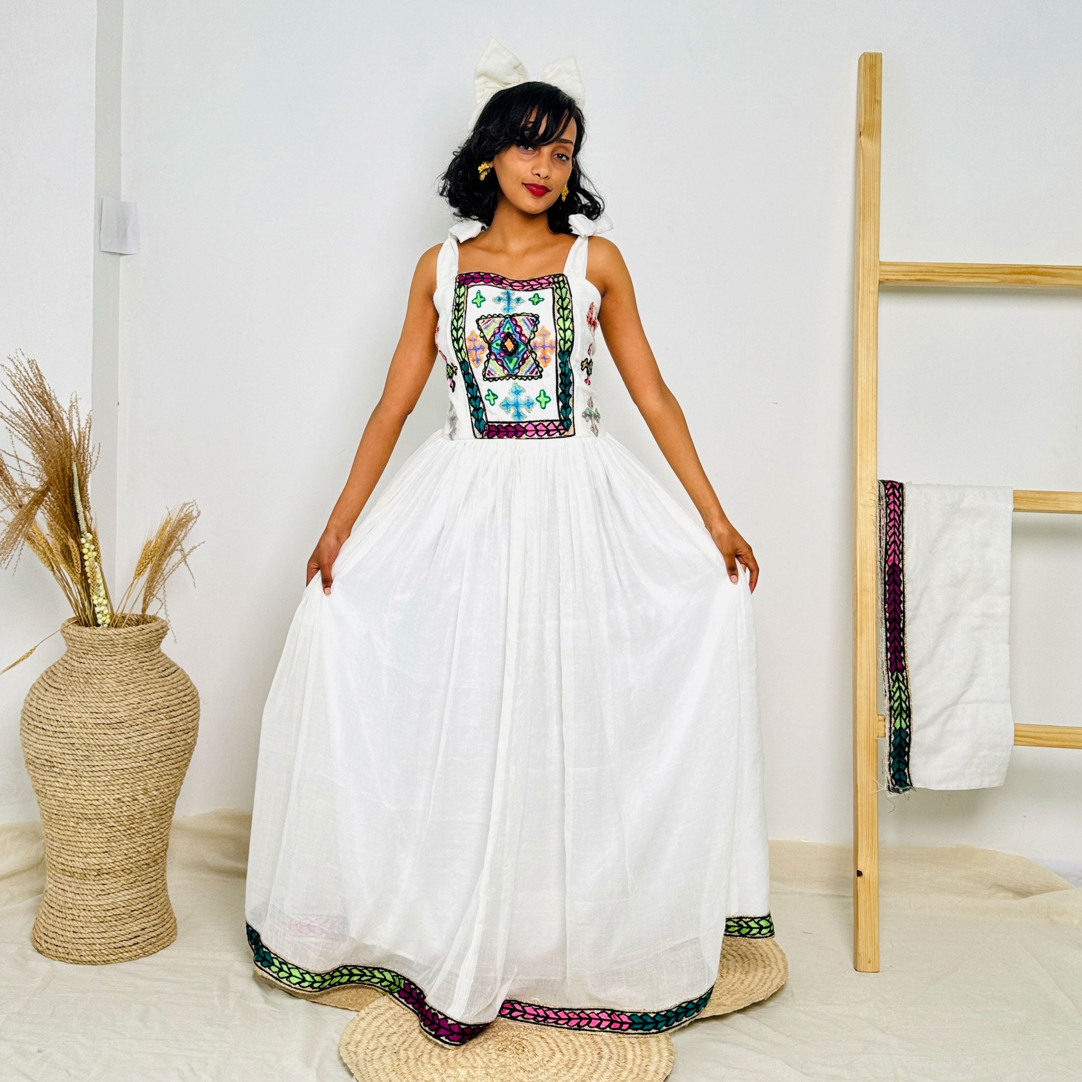 Habesha Dress | Square Neckline Dress |  Special Events Dress | Traditional Ethiopian Kemis Hab62
