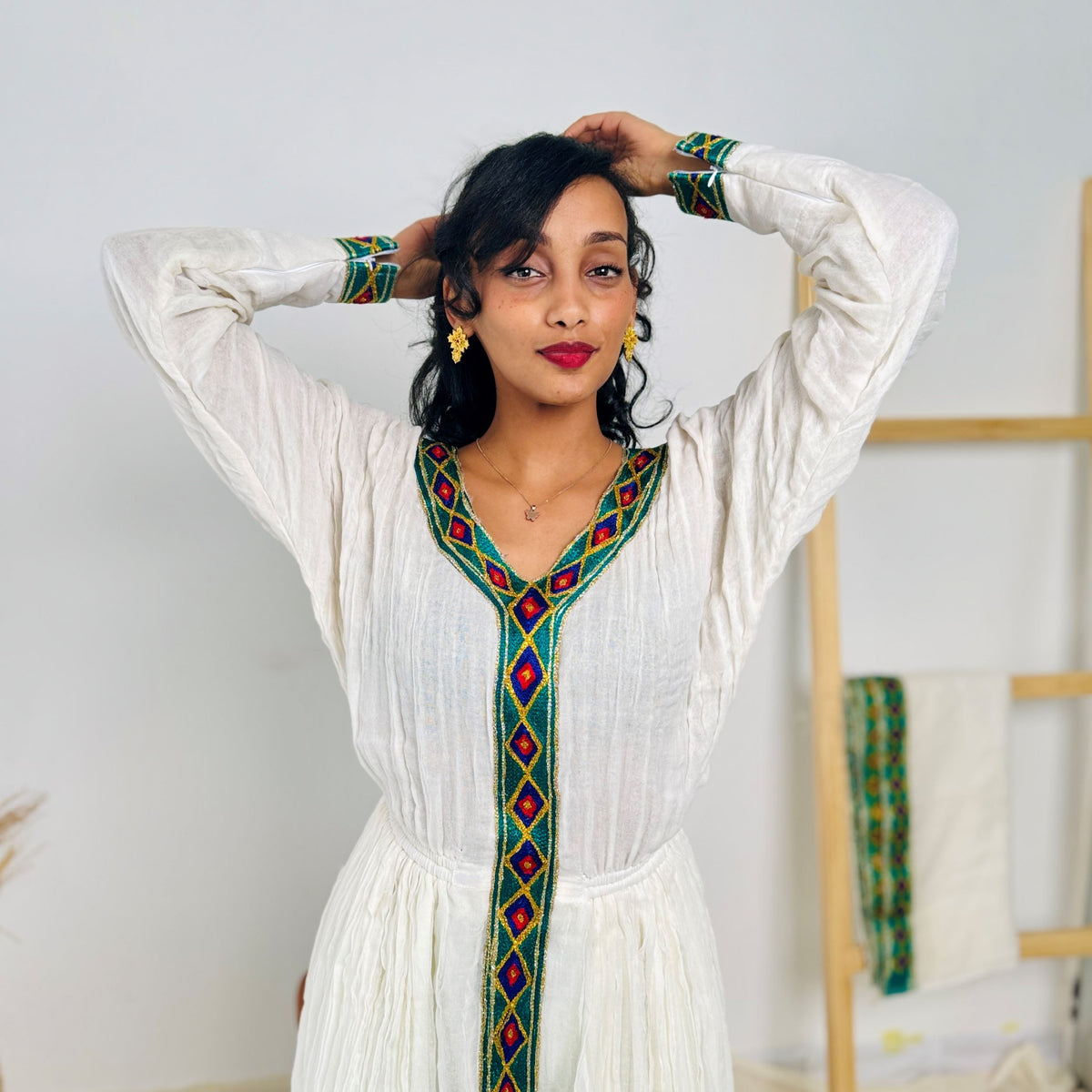 Traditional Habesha Kemis | Cross Motif & Diamond Tilet | Handwoven Cotton | Sacred Elegance Hab240
