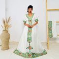 Elegant Ethiopian Habesha Kemis | White Cotton Dress with Green & Gold Cross Tibeb Hab231