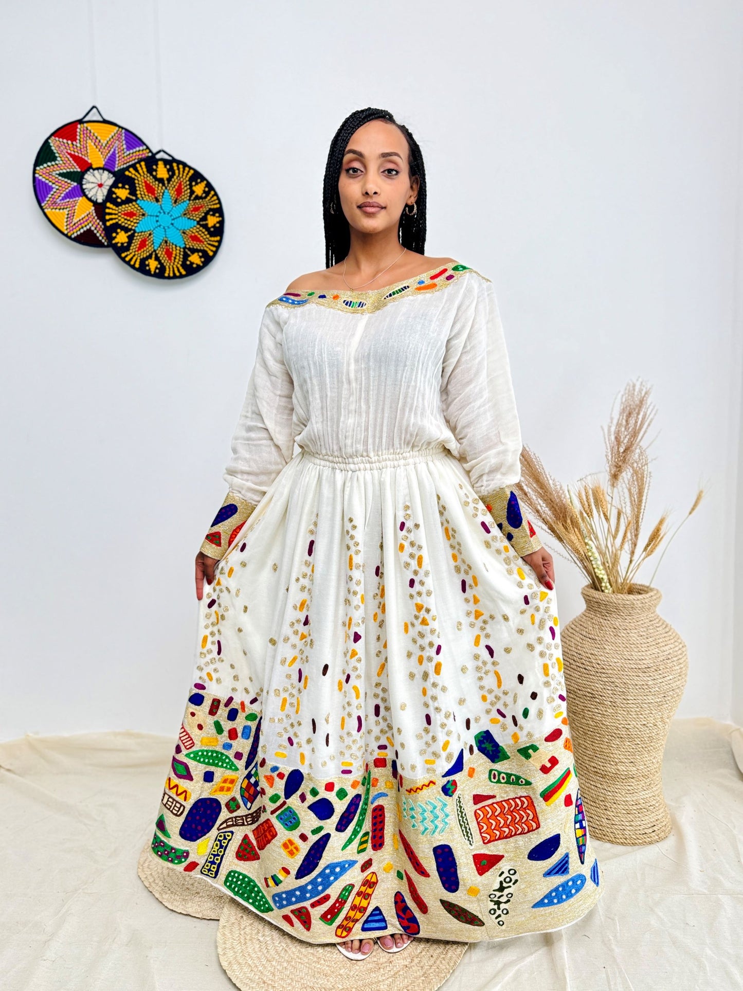 Elegant Ethiopian Kemis | Festive Habesha Dress | Vibrant Diamond Embroidery | Handmade Ethiopian Kemis Hab203