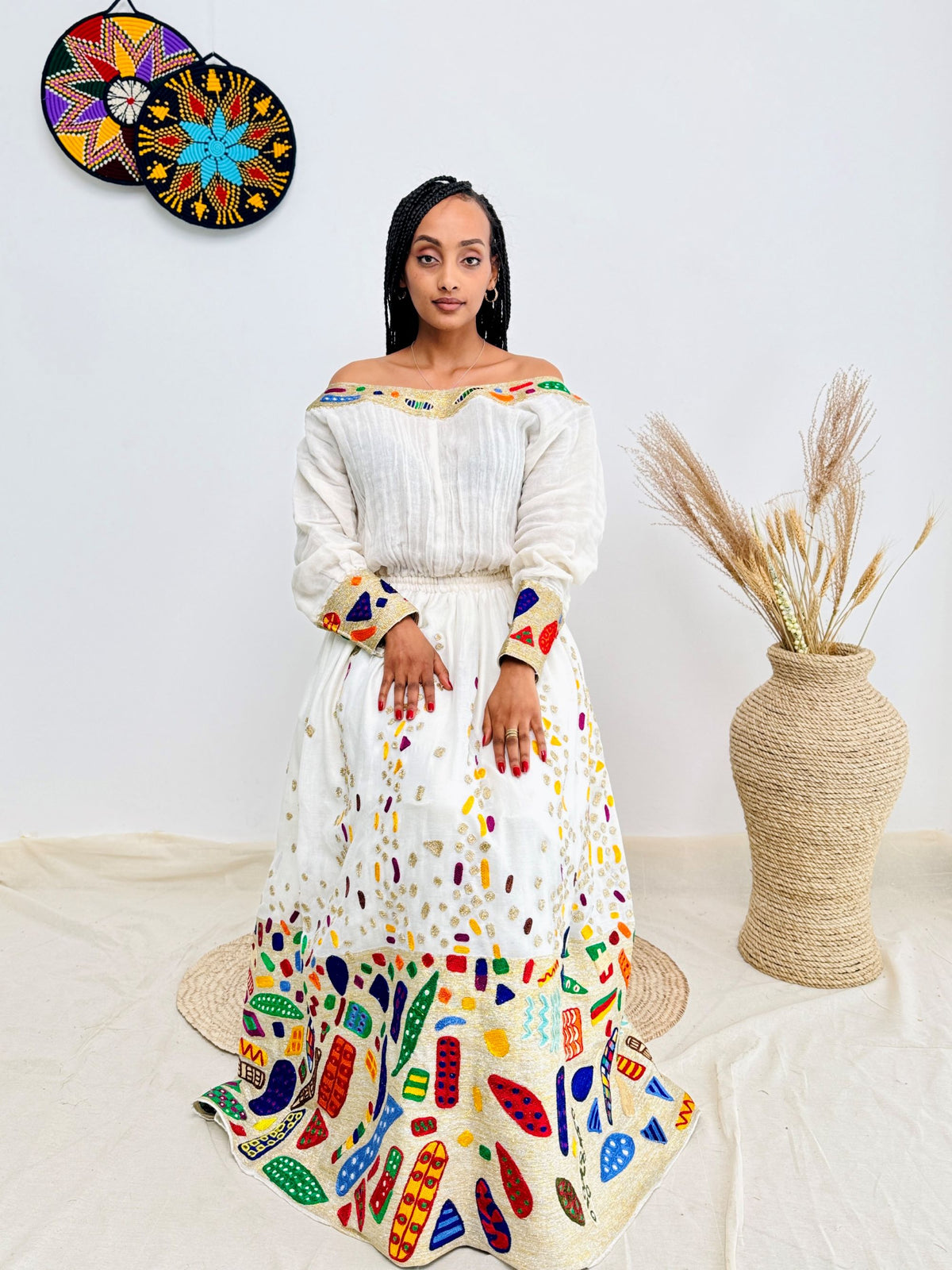 Elegant Ethiopian Kemis | Festive Habesha Dress | Vibrant Diamond Embroidery | Handmade Ethiopian Kemis Hab203