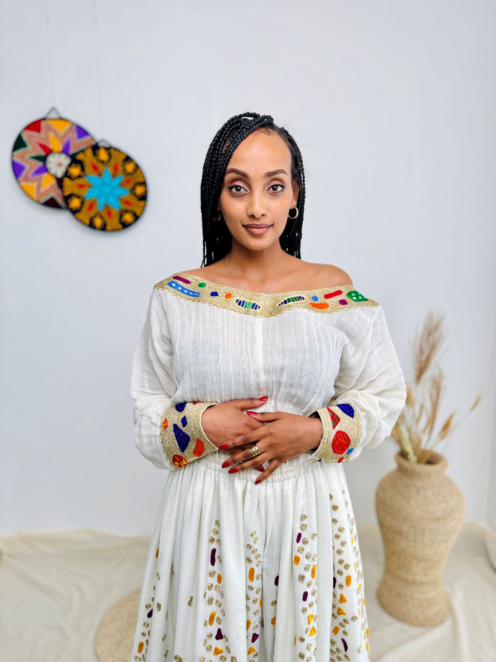Elegant Ethiopian Kemis | Festive Habesha Dress | Vibrant Diamond Embroidery | Handmade Ethiopian Kemis Hab203