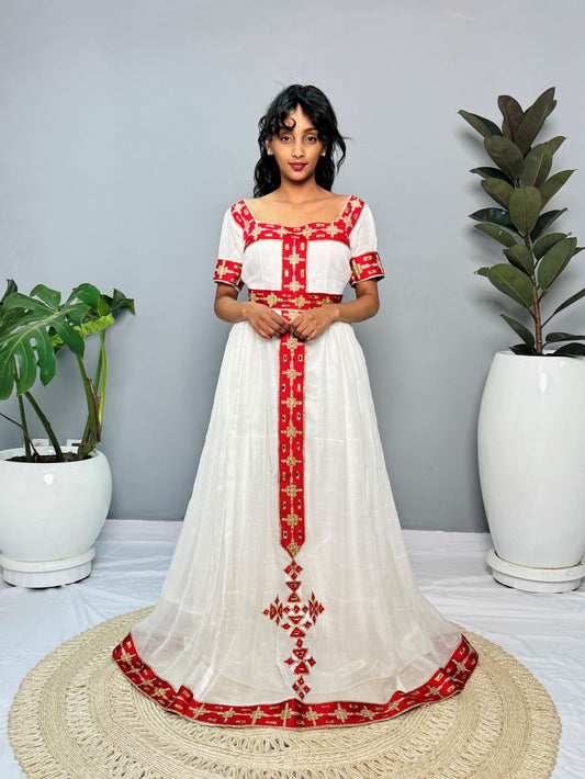 Luxury Ethiopian Dress | Habesha Kemis | Handwoven Cotton Dress | Traditional Ethiopian Wedding Dress | Handmade Hab154