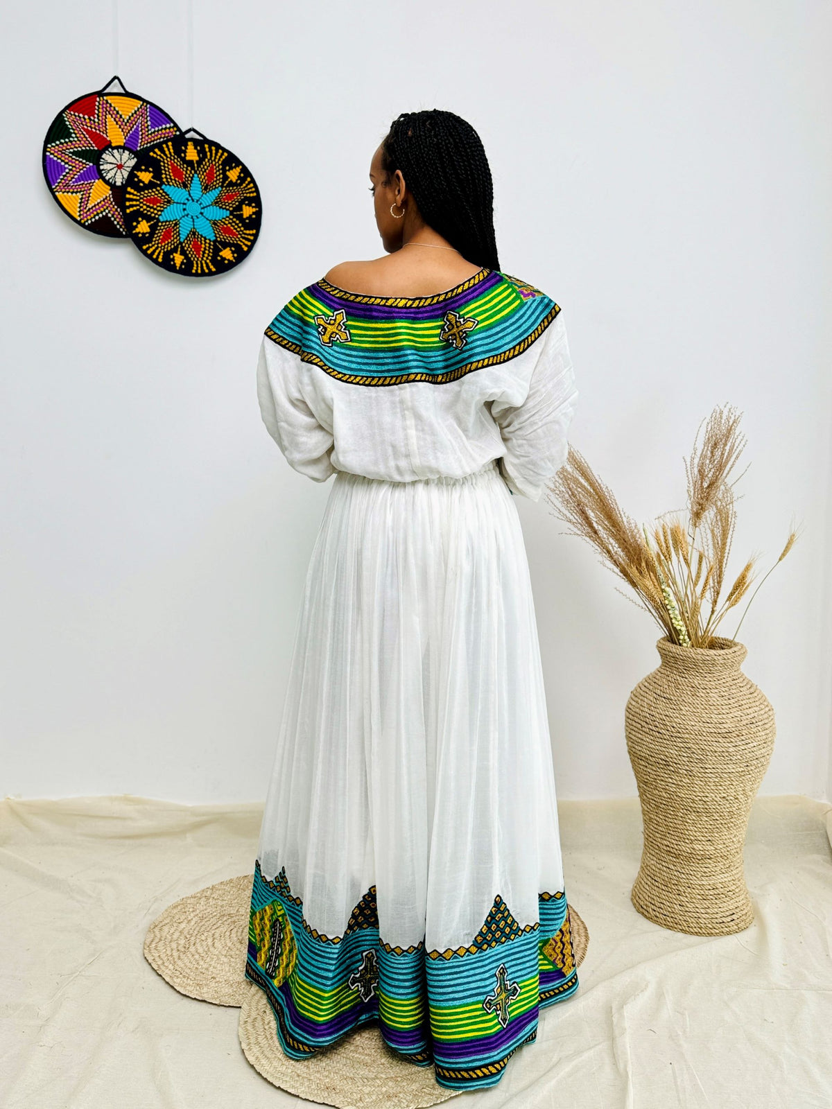 Vibrant Multicolor Handwoven Ethiopian Dress | Bold Habesha Kemis | Holidays, Fasika & Cultural Events Hab181