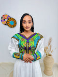 Vibrant Multicolor Handwoven Ethiopian Dress | Bold Habesha Kemis | Holidays, Fasika & Cultural Events Hab181